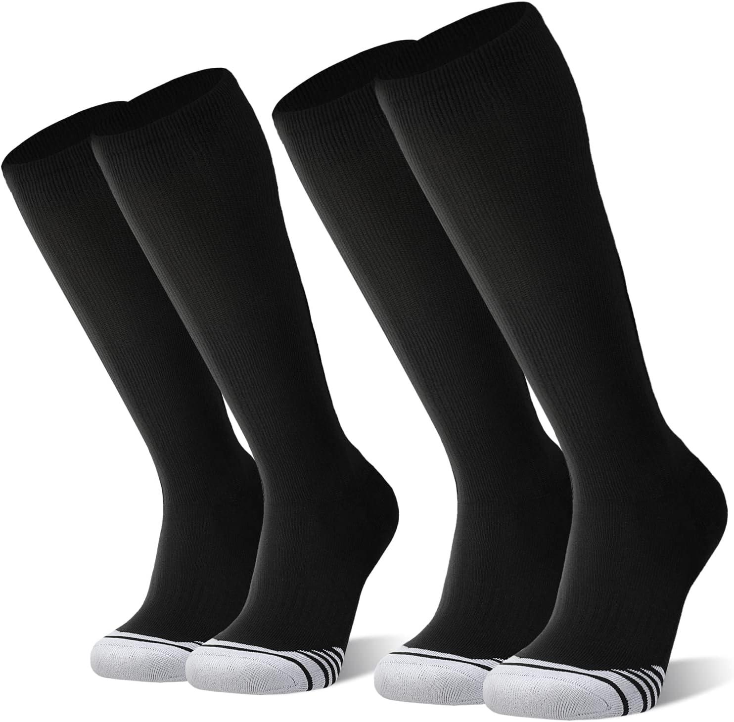 imageFITRELL 23 Pack Baseball Soccer Softball Socks for Kids Youth Men ampamp Women OvertheCalf Knee High Socks Multiple ColorsBlack 2 Pack