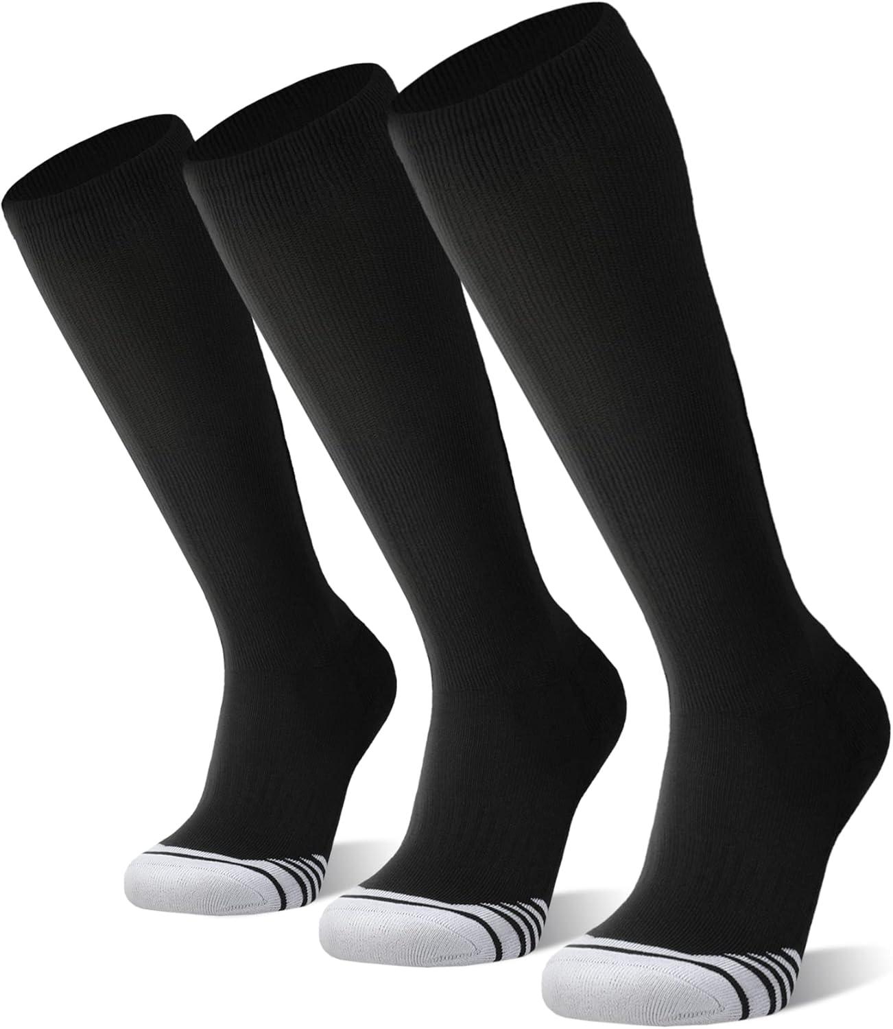 imageFITRELL 23 Pack Baseball Soccer Softball Socks for Kids Youth Men ampamp Women OvertheCalf Knee High Socks Multiple ColorsBlack 3 Pack