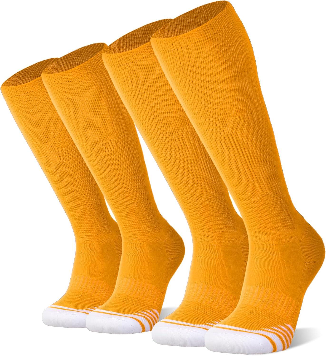 imageFITRELL 23 Pack Baseball Soccer Softball Socks for Kids Youth Men ampamp Women OvertheCalf Knee High Socks Multiple ColorsGold 2 Pack