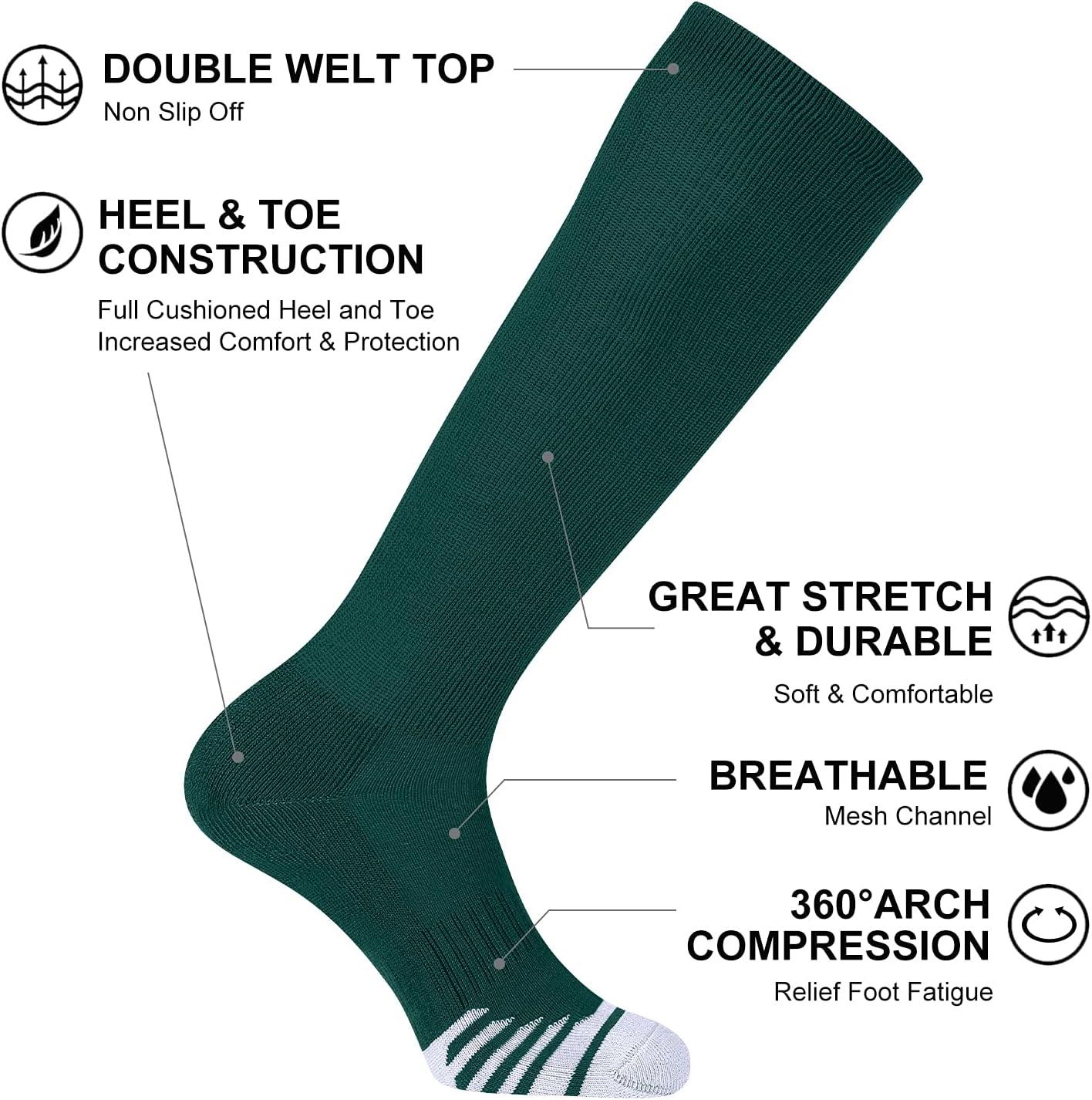 imageFITRELL 23 Pack Baseball Soccer Softball Socks for Kids Youth Men ampamp Women OvertheCalf Knee High Socks Multiple ColorsGreen 2 Pack