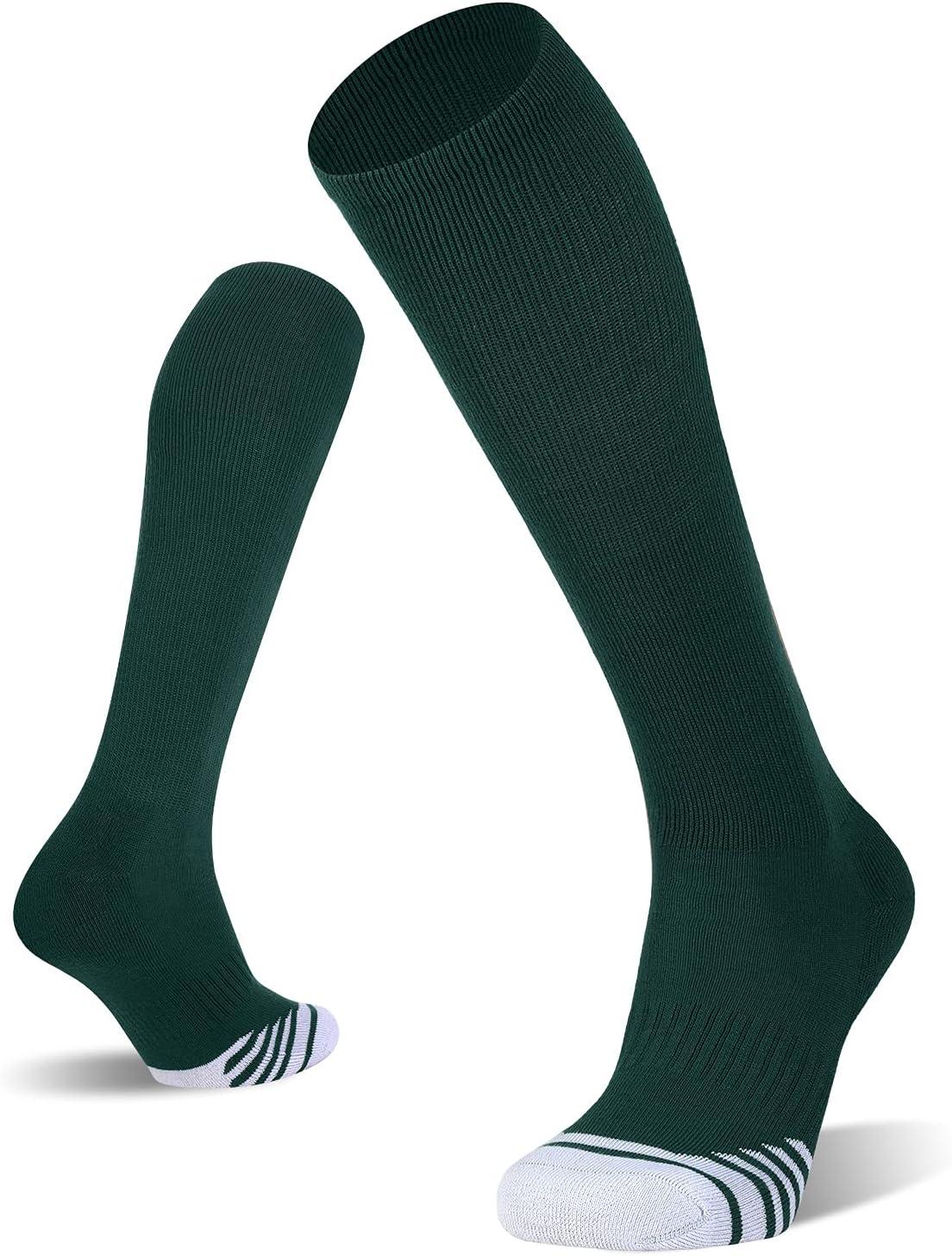 imageFITRELL 23 Pack Baseball Soccer Softball Socks for Kids Youth Men ampamp Women OvertheCalf Knee High Socks Multiple ColorsGreen 2 Pack