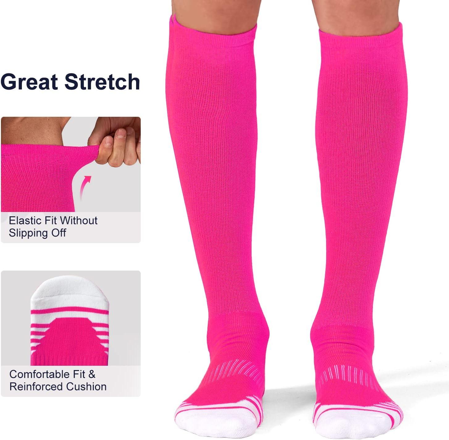 imageFITRELL 23 Pack Baseball Soccer Softball Socks for Kids Youth Men ampamp Women OvertheCalf Knee High Socks Multiple ColorsHot Pink 2 Pack