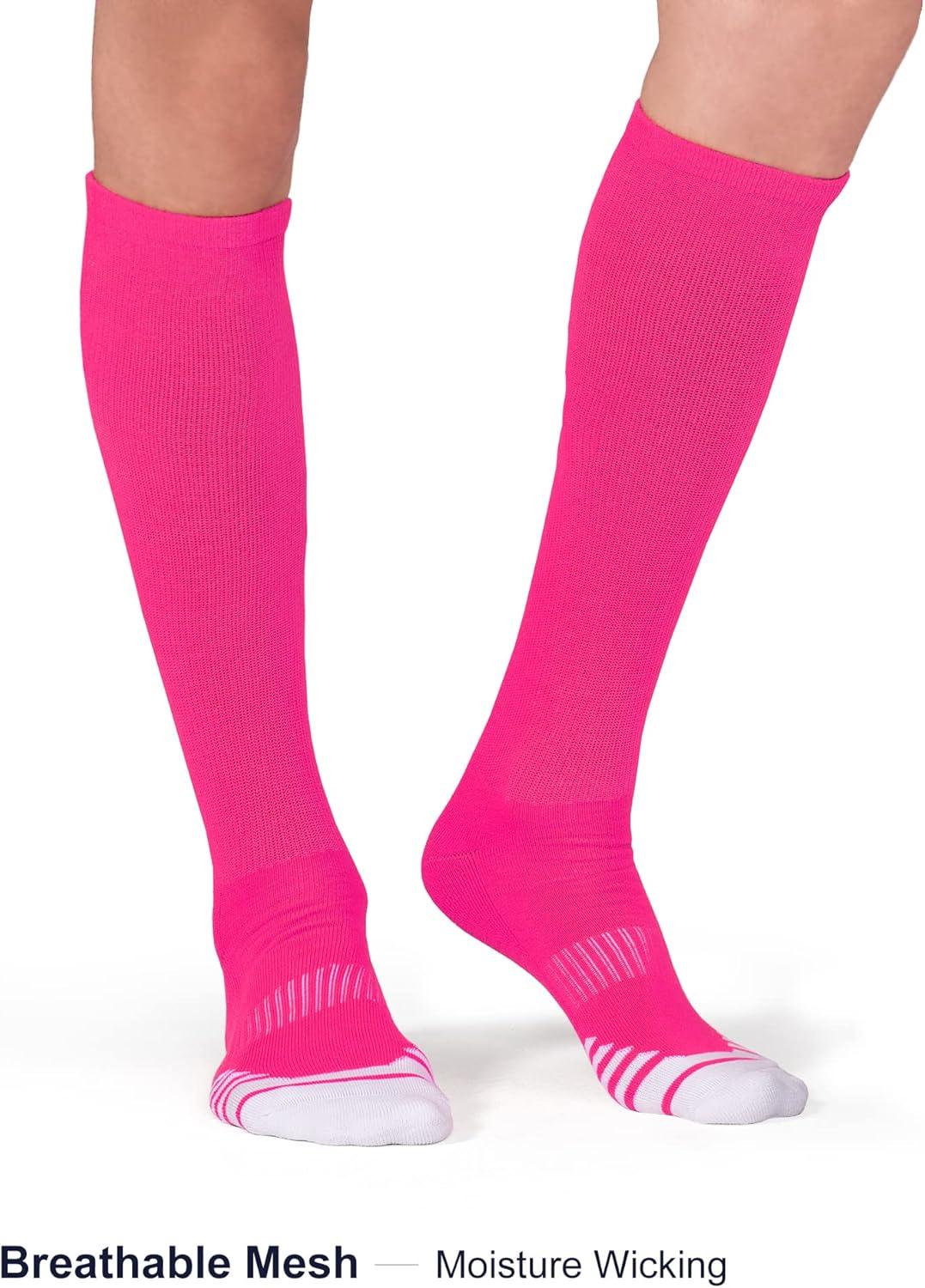 imageFITRELL 23 Pack Baseball Soccer Softball Socks for Kids Youth Men ampamp Women OvertheCalf Knee High Socks Multiple ColorsHot Pink 2 Pack