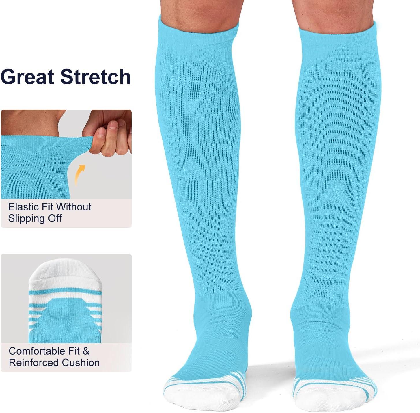 imageFITRELL 23 Pack Baseball Soccer Softball Socks for Kids Youth Men ampamp Women OvertheCalf Knee High Socks Multiple ColorsLight Blue 2 Pack