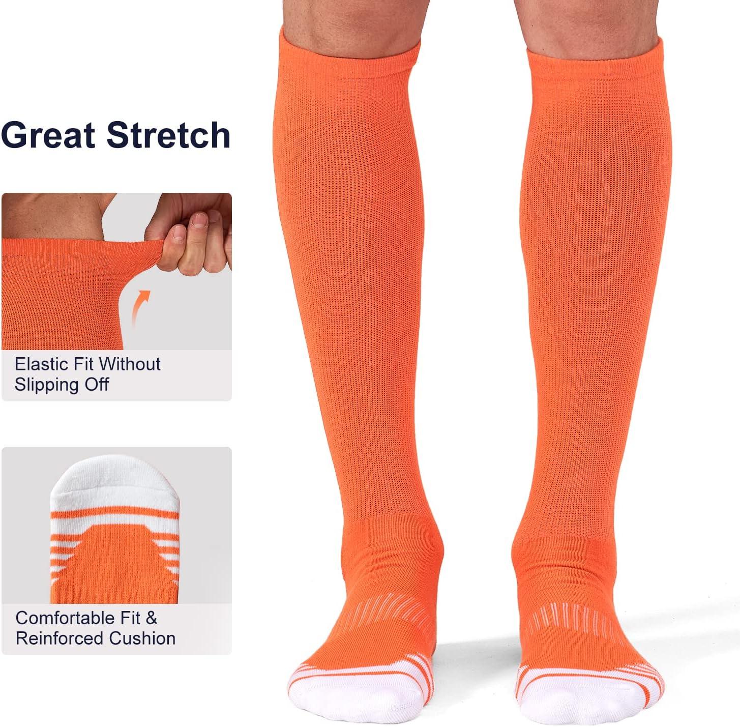 imageFITRELL 23 Pack Baseball Soccer Softball Socks for Kids Youth Men ampamp Women OvertheCalf Knee High Socks Multiple ColorsOrange 2 Pack