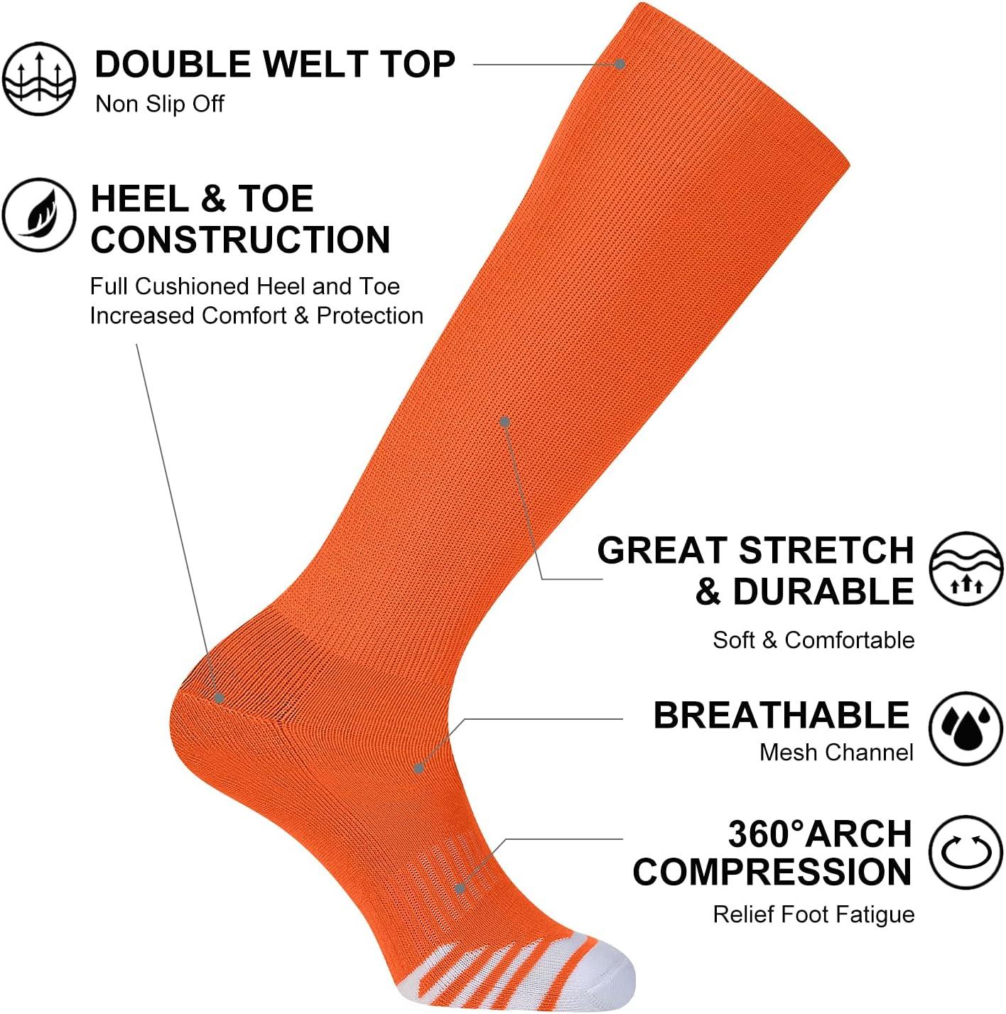 imageFITRELL 23 Pack Baseball Soccer Softball Socks for Kids Youth Men ampamp Women OvertheCalf Knee High Socks Multiple ColorsOrange 2 Pack