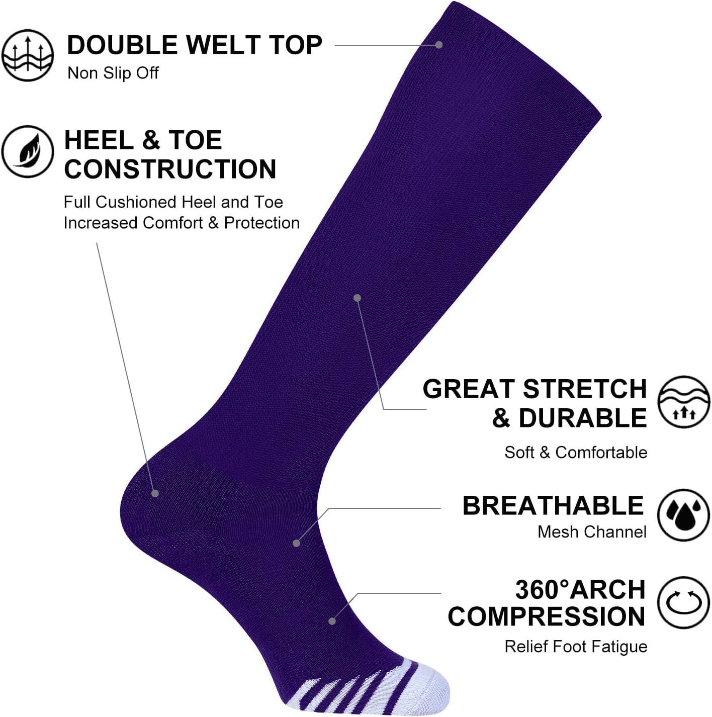 imageFITRELL 23 Pack Baseball Soccer Softball Socks for Kids Youth Men ampamp Women OvertheCalf Knee High Socks Multiple ColorsPurple 2 Pack