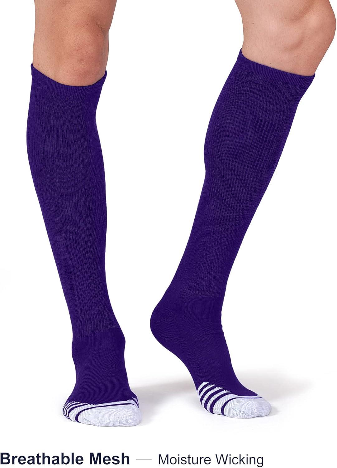 imageFITRELL 23 Pack Baseball Soccer Softball Socks for Kids Youth Men ampamp Women OvertheCalf Knee High Socks Multiple ColorsPurple 2 Pack