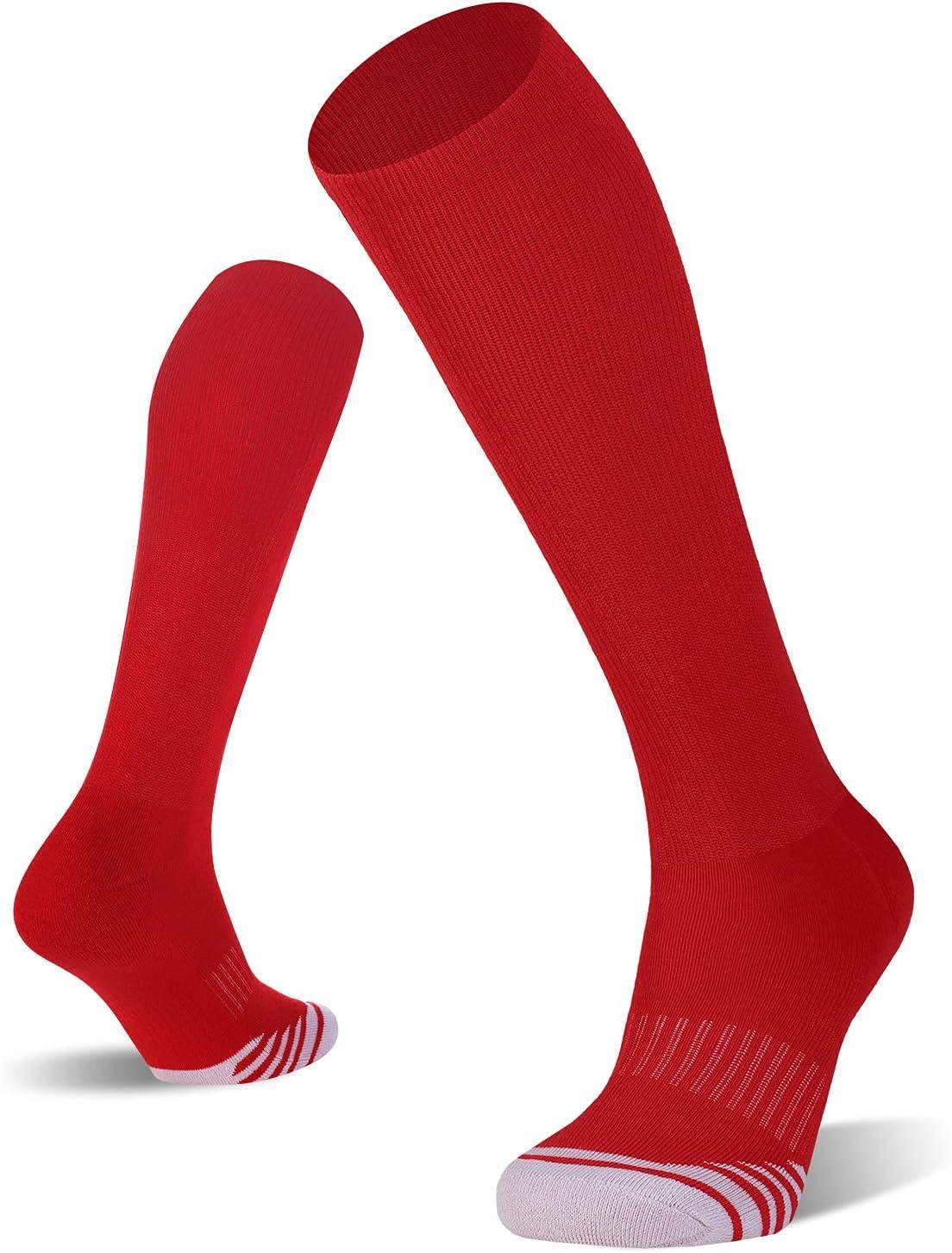 imageFITRELL 23 Pack Baseball Soccer Softball Socks for Kids Youth Men ampamp Women OvertheCalf Knee High Socks Multiple ColorsRed 2 Pack