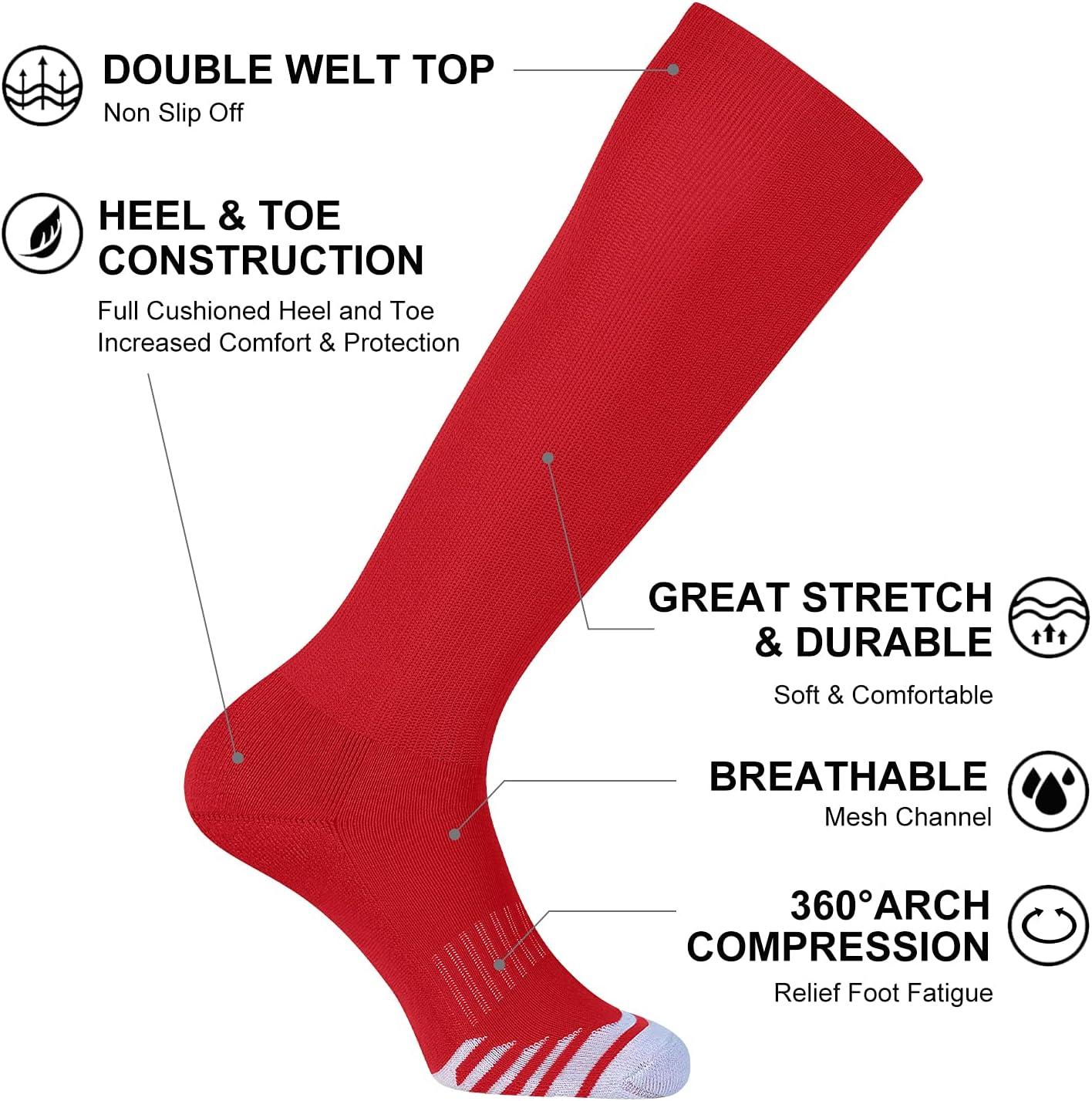 imageFITRELL 23 Pack Baseball Soccer Softball Socks for Kids Youth Men ampamp Women OvertheCalf Knee High Socks Multiple ColorsRed 2 Pack