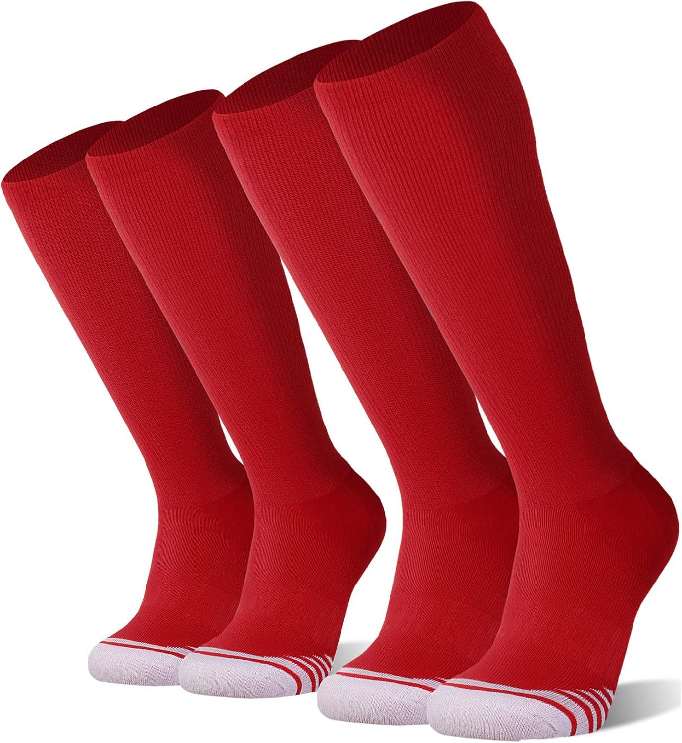 imageFITRELL 23 Pack Baseball Soccer Softball Socks for Kids Youth Men ampamp Women OvertheCalf Knee High Socks Multiple ColorsRed 2 Pack