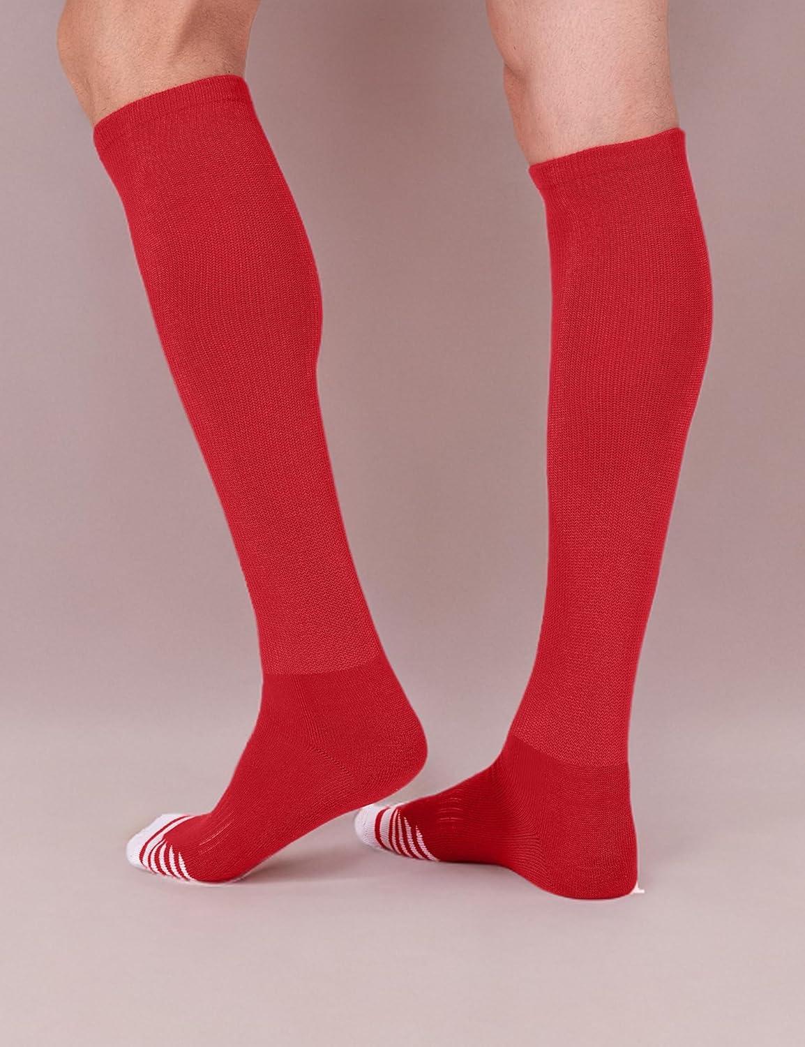 imageFITRELL 23 Pack Baseball Soccer Softball Socks for Kids Youth Men ampamp Women OvertheCalf Knee High Socks Multiple ColorsRed 2 Pack