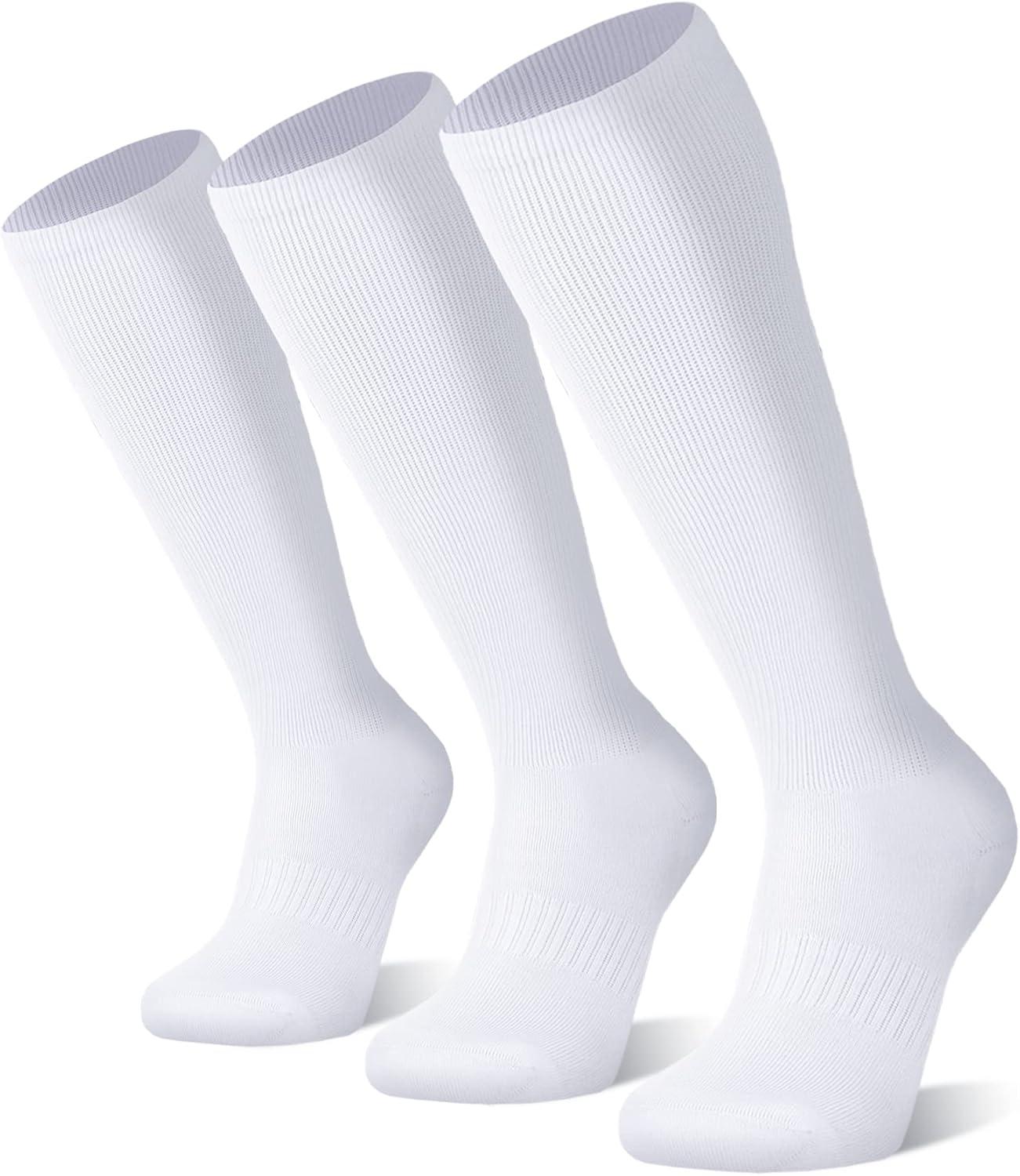 imageFITRELL 23 Pack Baseball Soccer Softball Socks for Kids Youth Men ampamp Women OvertheCalf Knee High Socks Multiple ColorsWhite 3 Pack