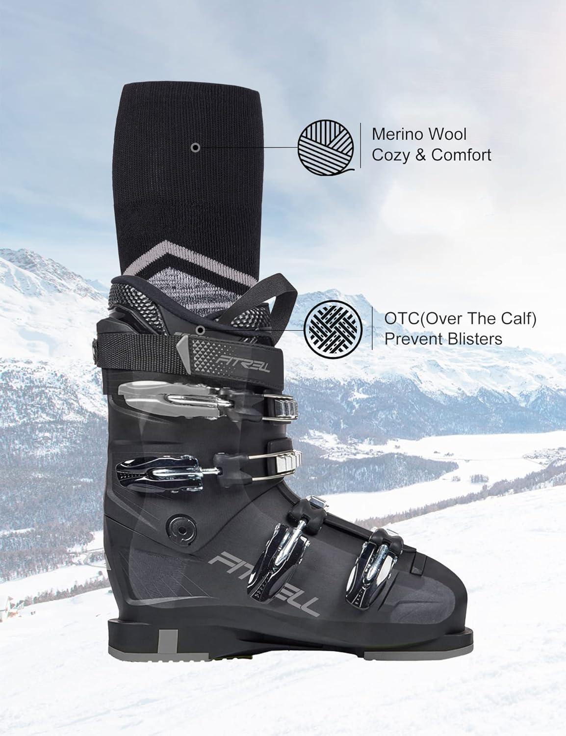 imageFITRELL 23 Pack Merino Wool Ski Socks for Snowboarding Full Cushioned Winter Thermal Kneehigh Warm Socks for Men and WomenBlack