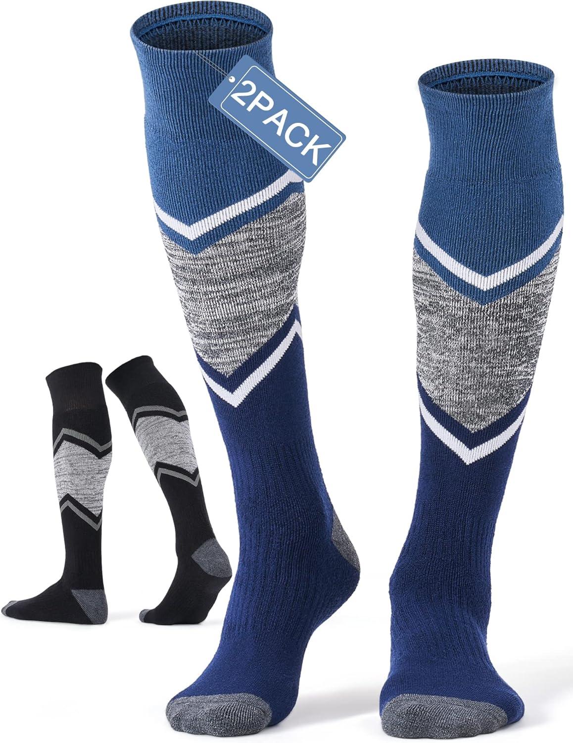 imageFITRELL 23 Pack Merino Wool Ski Socks for Snowboarding Full Cushioned Winter Thermal Kneehigh Warm Socks for Men and WomenBlackblue