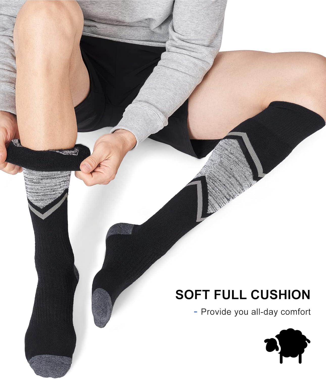 imageFITRELL 23 Pack Merino Wool Ski Socks for Snowboarding Full Cushioned Winter Thermal Kneehigh Warm Socks for Men and WomenBlackblue