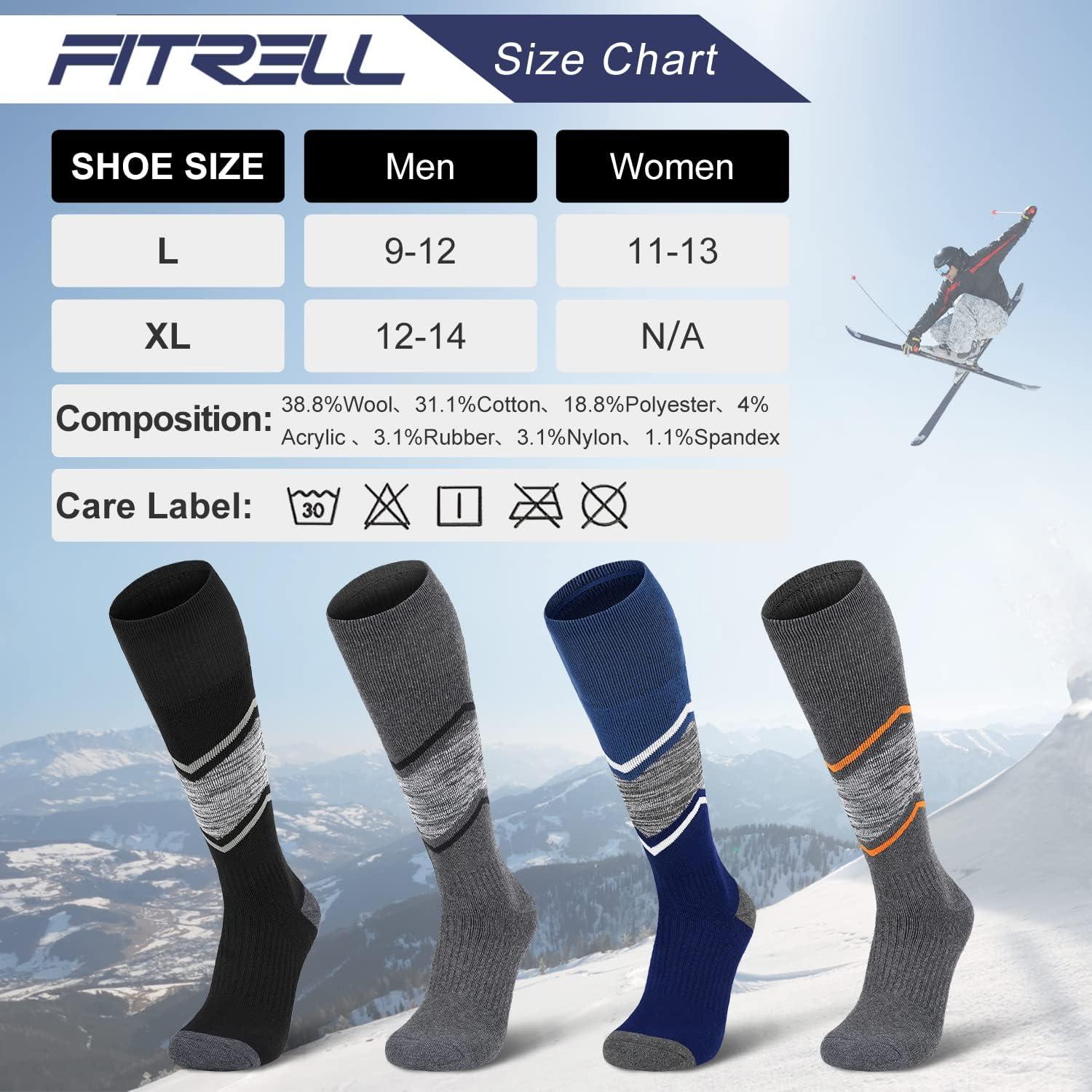 imageFITRELL 23 Pack Merino Wool Ski Socks for Snowboarding Full Cushioned Winter Thermal Kneehigh Warm Socks for Men and WomenBlackblue