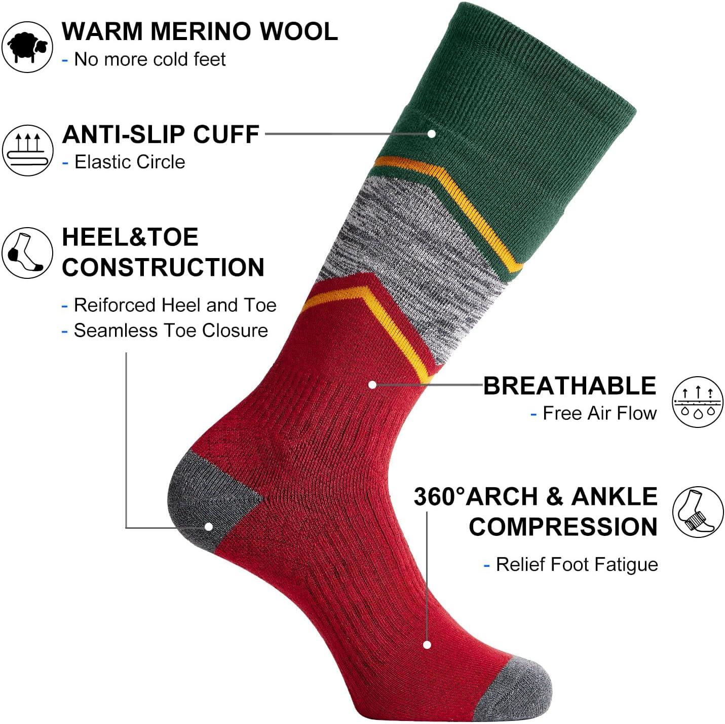 imageFITRELL 23 Pack Merino Wool Ski Socks for Snowboarding Full Cushioned Winter Thermal Kneehigh Warm Socks for Men and WomenBlackbluechristmas Match