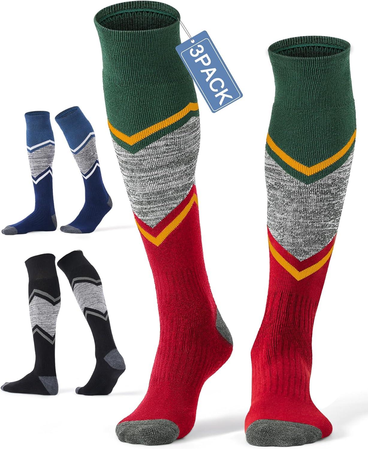 imageFITRELL 23 Pack Merino Wool Ski Socks for Snowboarding Full Cushioned Winter Thermal Kneehigh Warm Socks for Men and WomenBlackbluechristmas Match