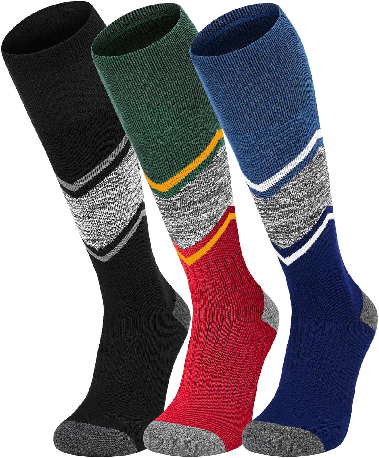 imageFITRELL 23 Pack Merino Wool Ski Socks for Snowboarding Full Cushioned Winter Thermal Kneehigh Warm Socks for Men and WomenBlackbluechristmas Match