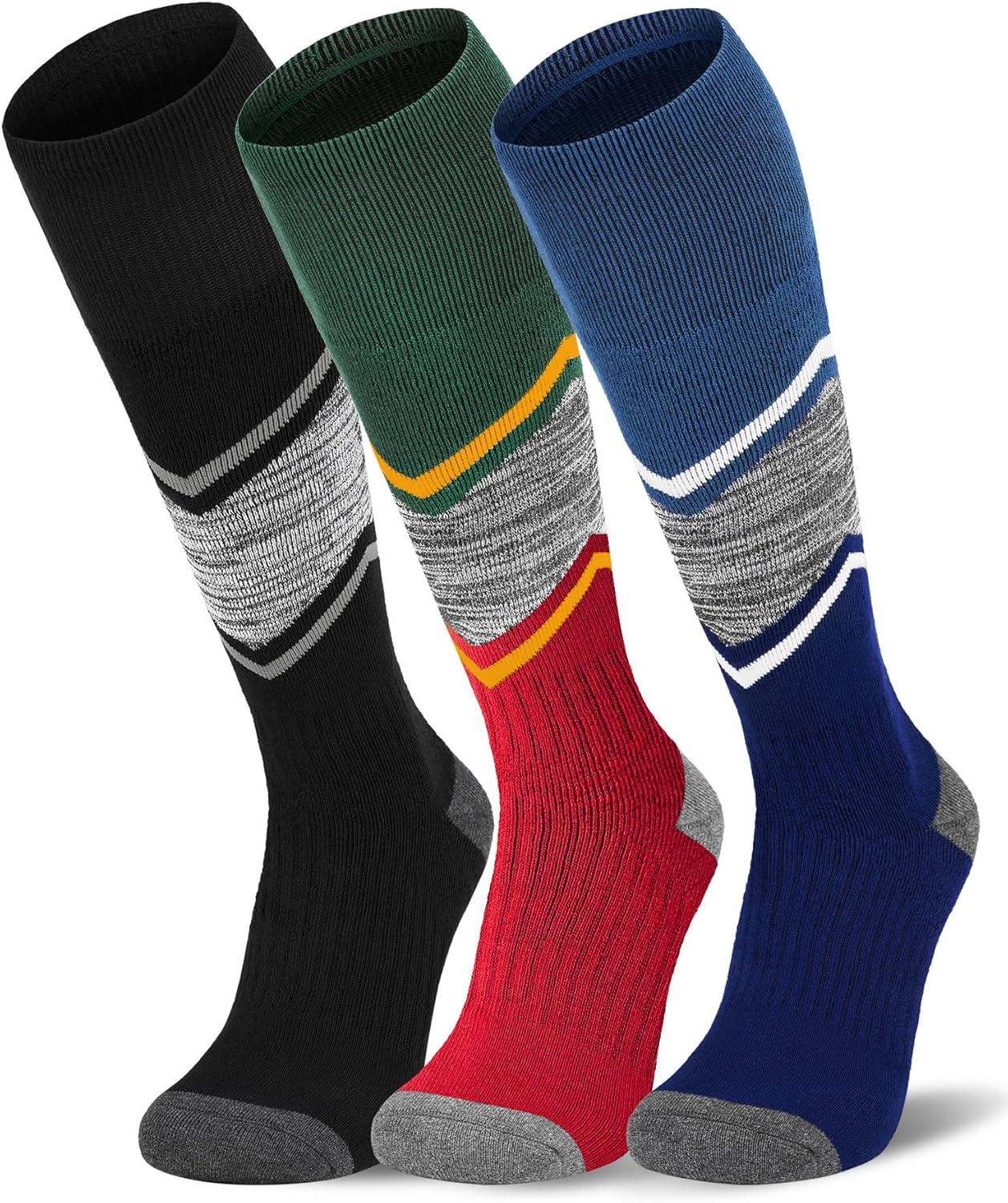 imageFITRELL 23 Pack Merino Wool Ski Socks for Snowboarding Full Cushioned Winter Thermal Kneehigh Warm Socks for Men and WomenBlackbluechristmas Match