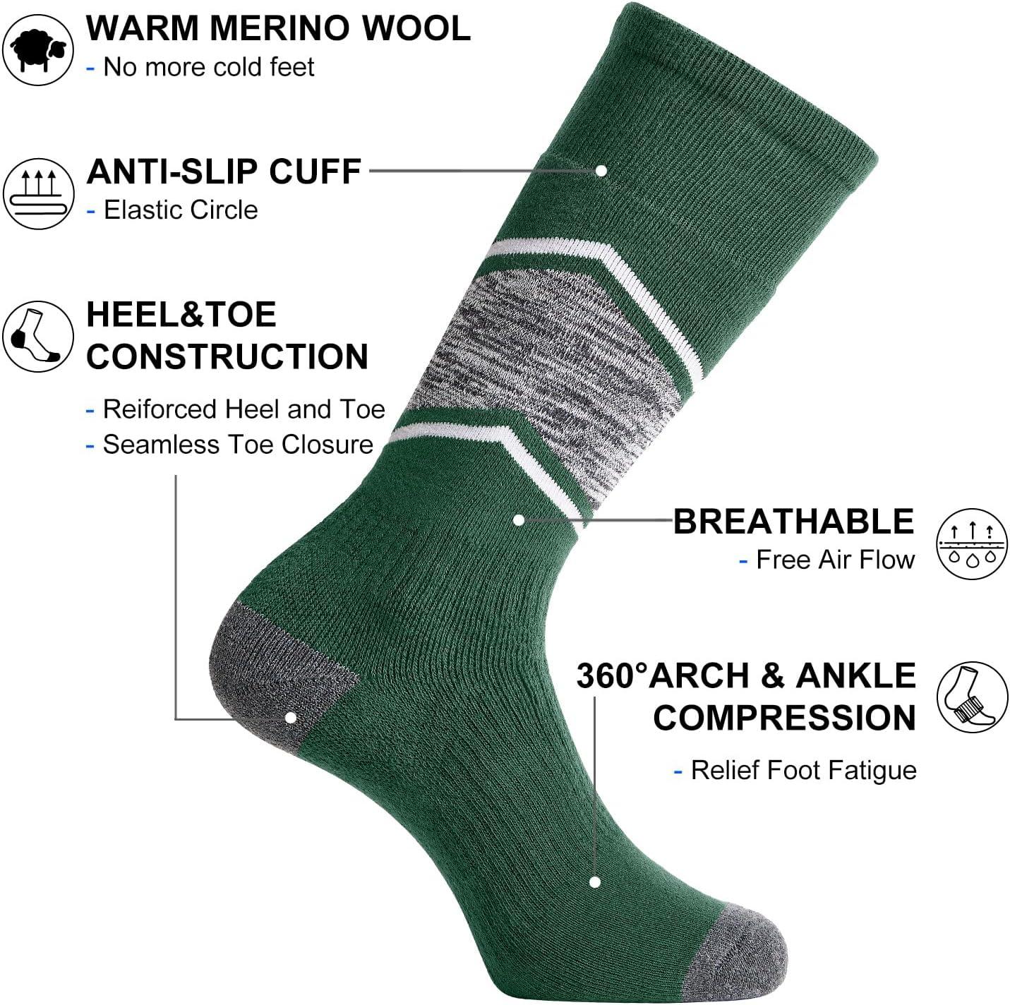 imageFITRELL 23 Pack Merino Wool Ski Socks for Snowboarding Full Cushioned Winter Thermal Kneehigh Warm Socks for Men and WomenBlackforest Greenblue