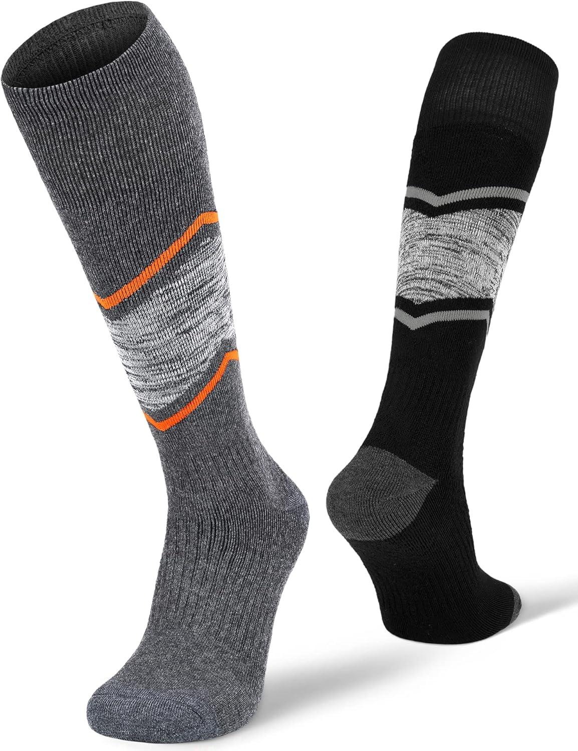 imageFITRELL 23 Pack Merino Wool Ski Socks for Snowboarding Full Cushioned Winter Thermal Kneehigh Warm Socks for Men and WomenBlackorange