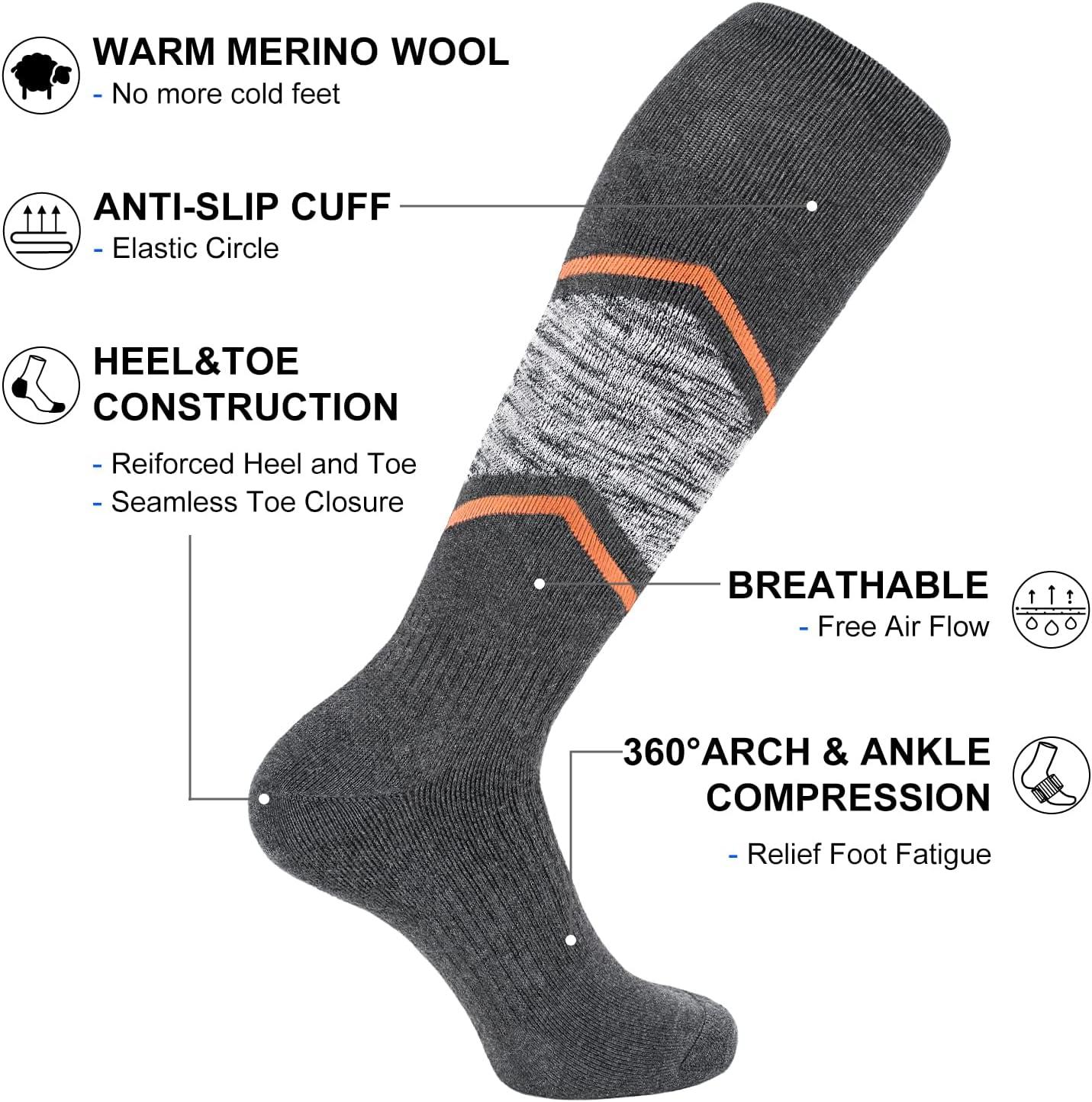imageFITRELL 23 Pack Merino Wool Ski Socks for Snowboarding Full Cushioned Winter Thermal Kneehigh Warm Socks for Men and WomenBlackorange