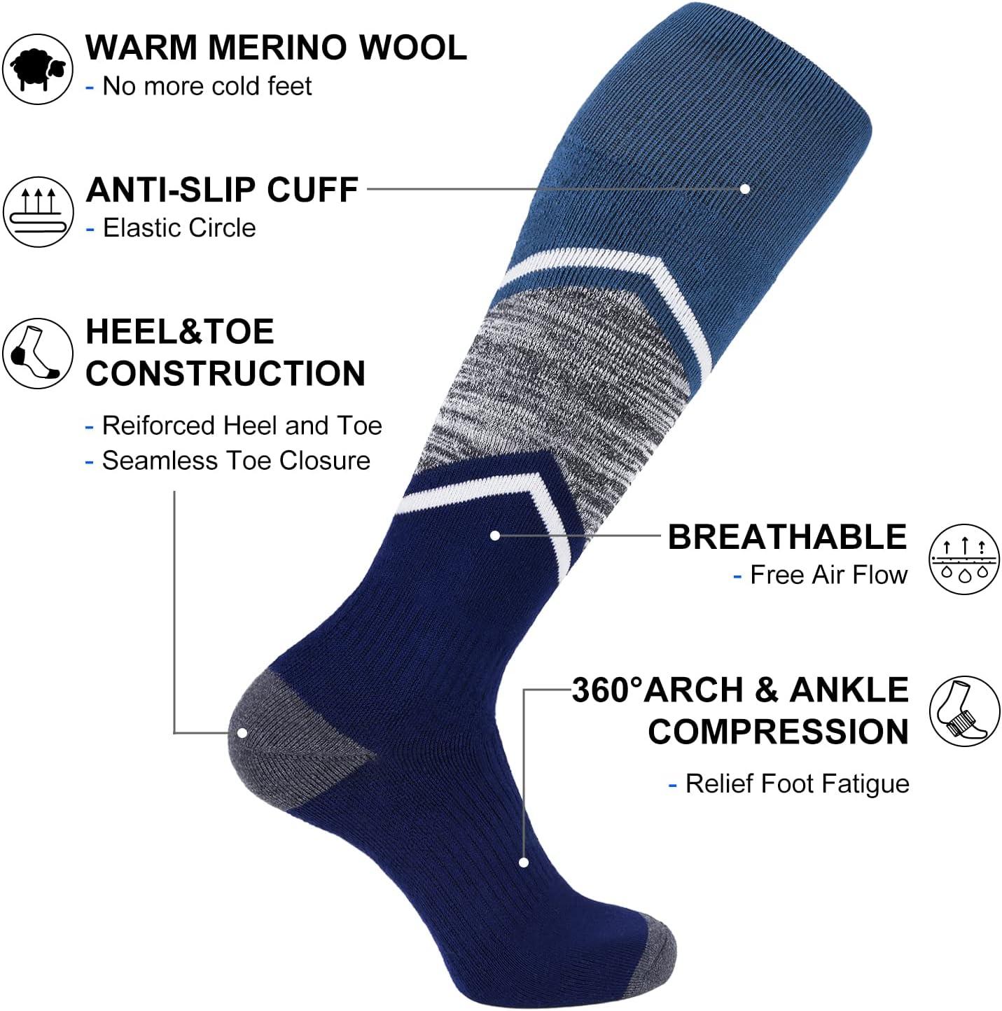 imageFITRELL 23 Pack Merino Wool Ski Socks for Snowboarding Full Cushioned Winter Thermal Kneehigh Warm Socks for Men and WomenBlackorangeblue