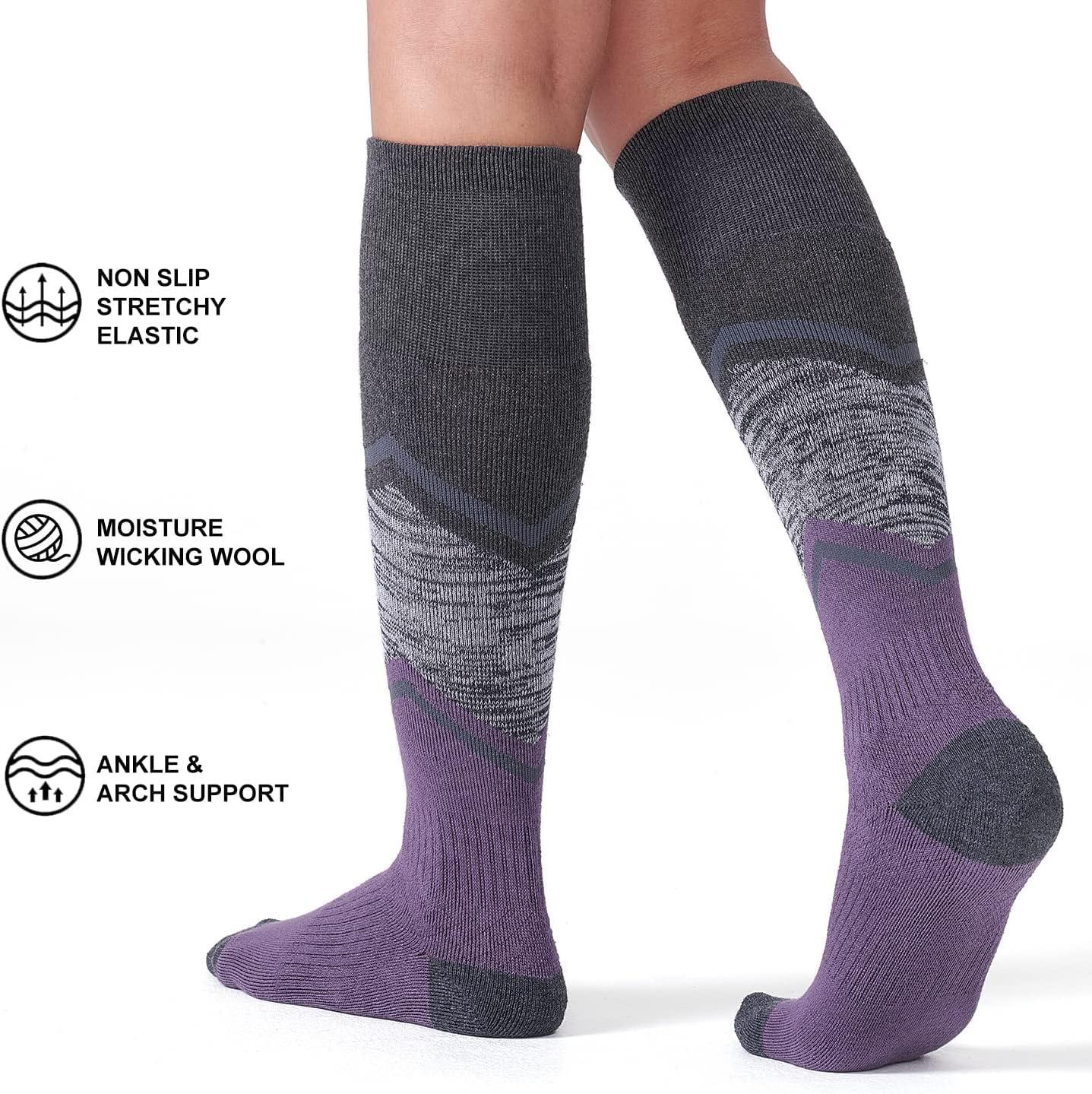 imageFITRELL 23 Pack Merino Wool Ski Socks for Snowboarding Full Cushioned Winter Thermal Kneehigh Warm Socks for Men and WomenPurple