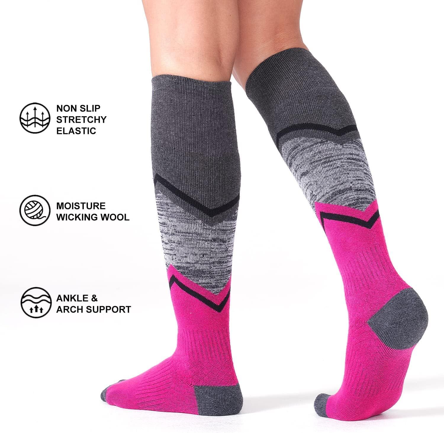 imageFITRELL 23 Pack Merino Wool Ski Socks for Snowboarding Full Cushioned Winter Thermal Kneehigh Warm Socks for Men and WomenRose Red