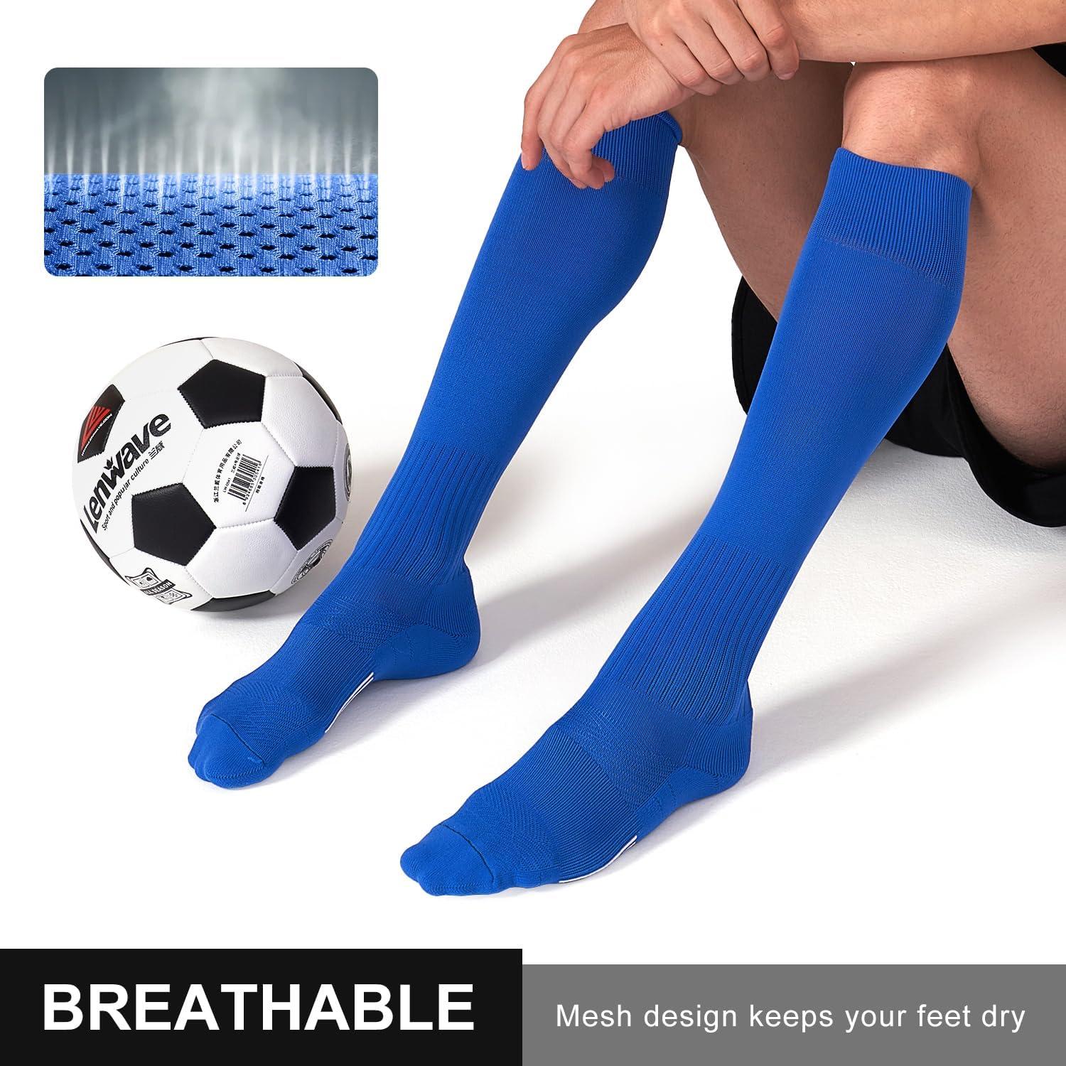 imageFITRELL 23 Pack Soccer Socks Baseball Softball For Youth Kids Boys Girls OverTheCalf Football Socks for Adult Men WomenBlue2