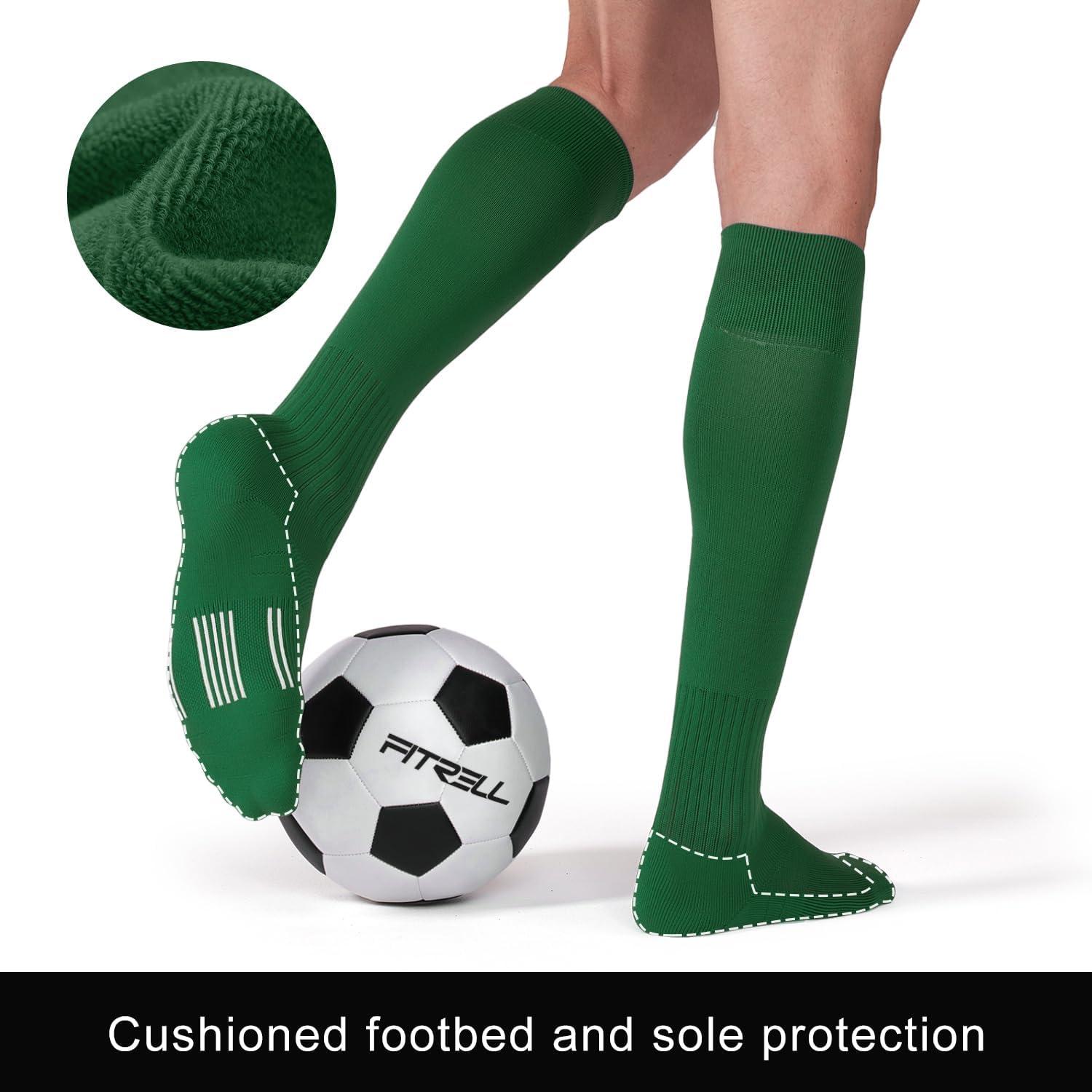 imageFITRELL 23 Pack Soccer Socks Baseball Softball For Youth Kids Boys Girls OverTheCalf Football Socks for Adult Men WomenDark Green2