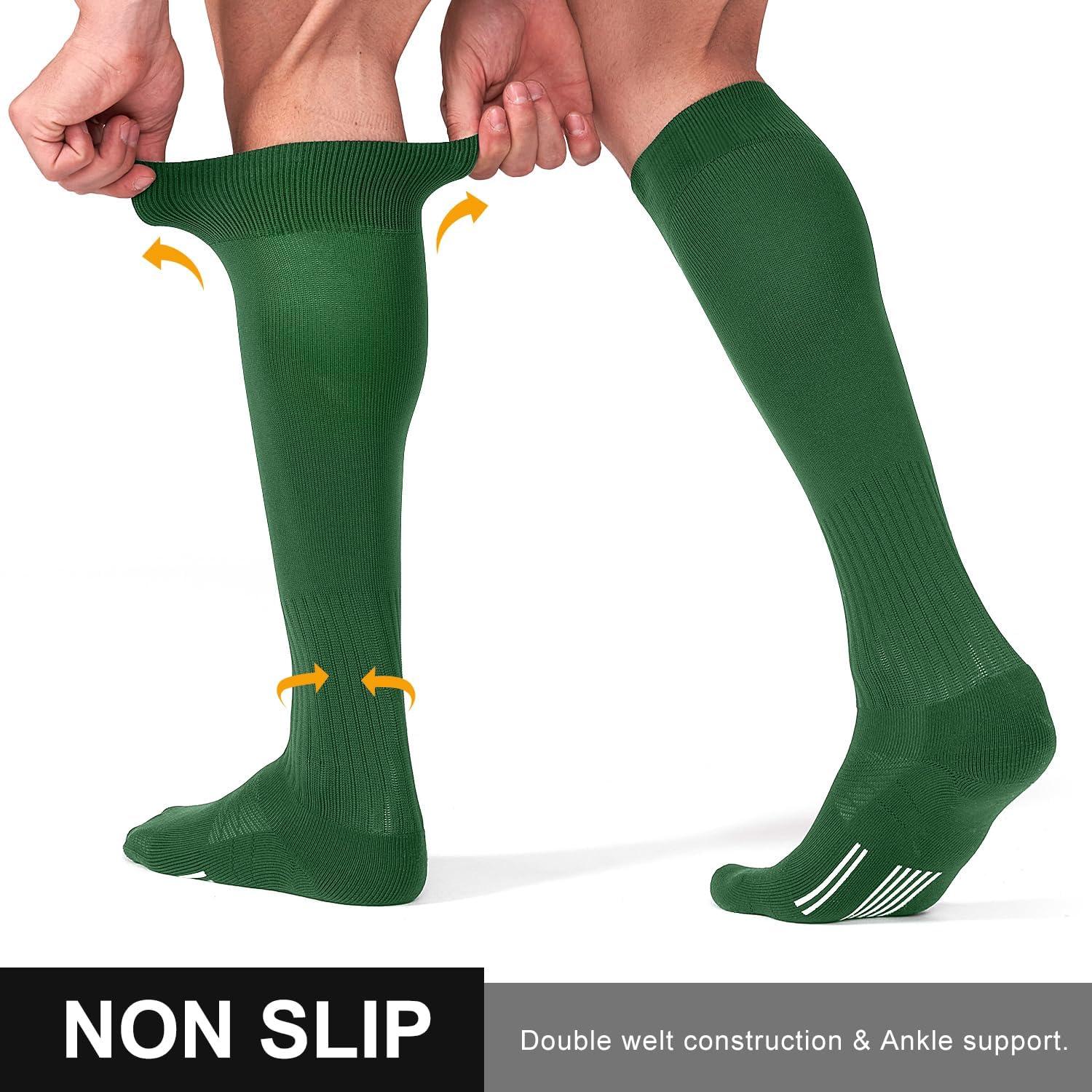 imageFITRELL 23 Pack Soccer Socks Baseball Softball For Youth Kids Boys Girls OverTheCalf Football Socks for Adult Men WomenDark Green2