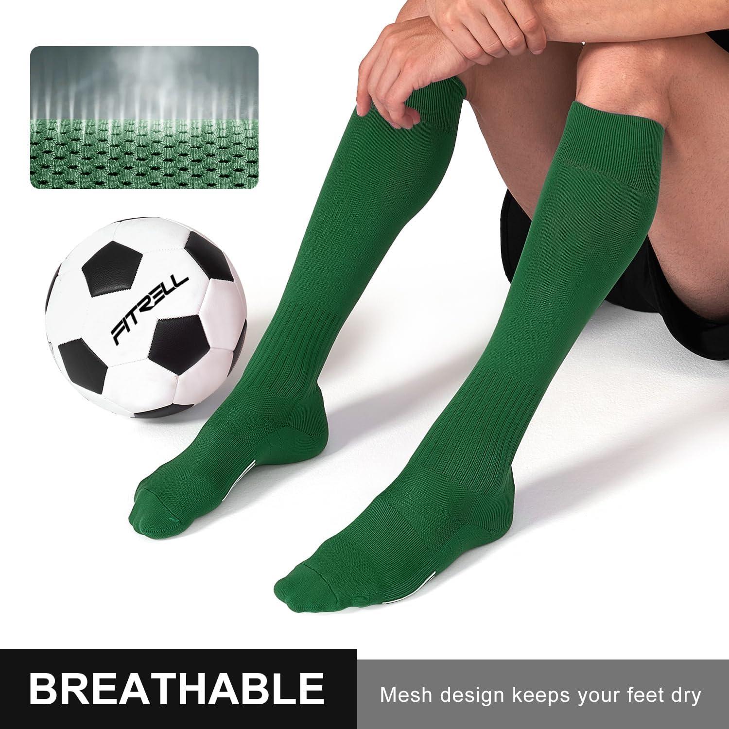 imageFITRELL 23 Pack Soccer Socks Baseball Softball For Youth Kids Boys Girls OverTheCalf Football Socks for Adult Men WomenDark Green2