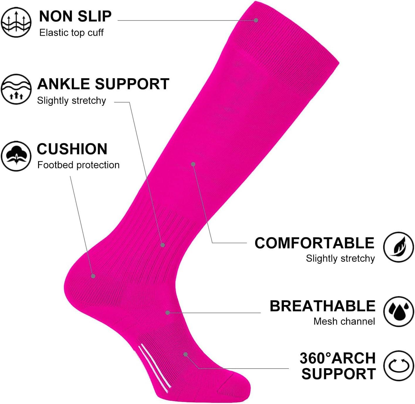 imageFITRELL 23 Pack Soccer Socks Baseball Softball For Youth Kids Boys Girls OverTheCalf Football Socks for Adult Men WomenHot Pink2