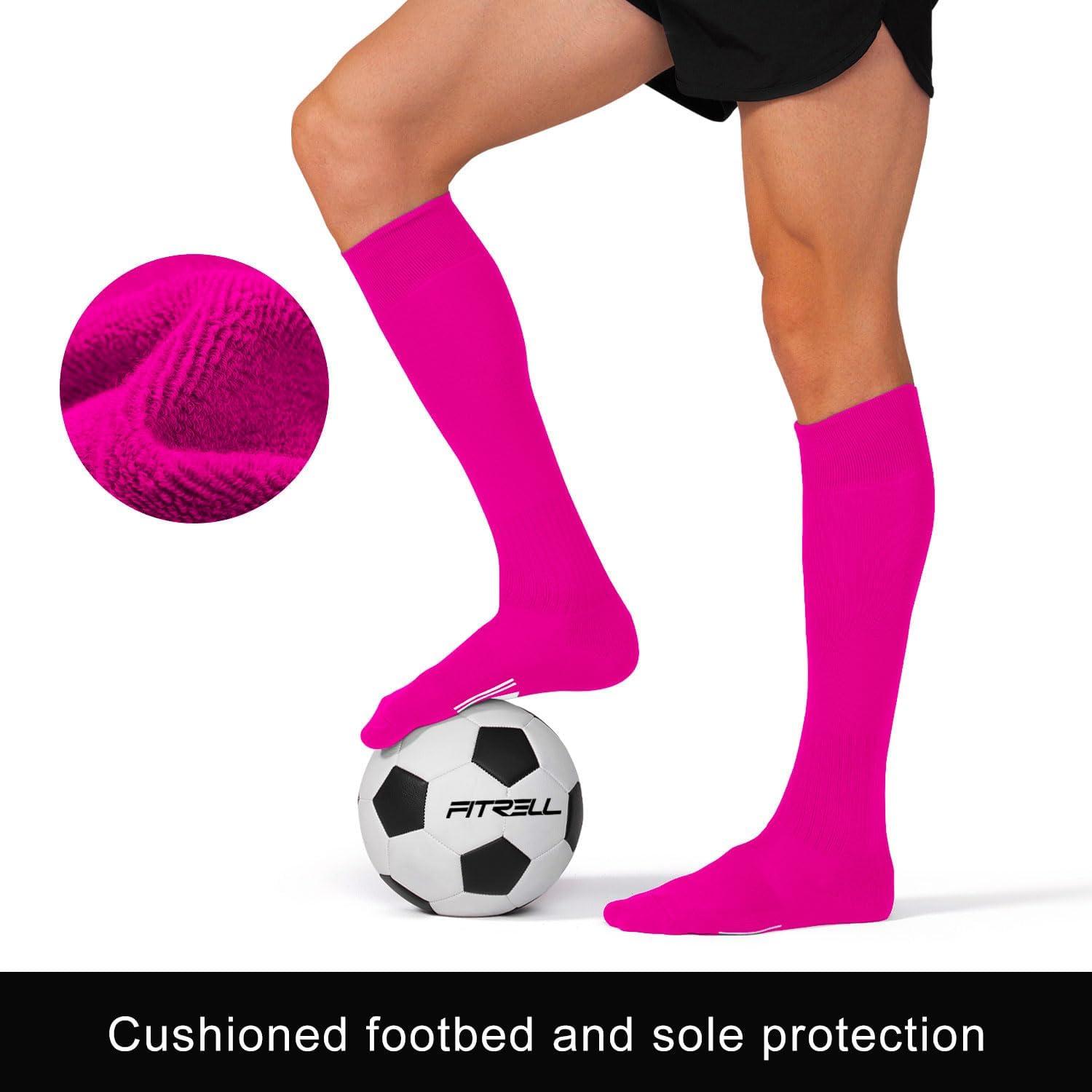imageFITRELL 23 Pack Soccer Socks Baseball Softball For Youth Kids Boys Girls OverTheCalf Football Socks for Adult Men WomenHot Pink2