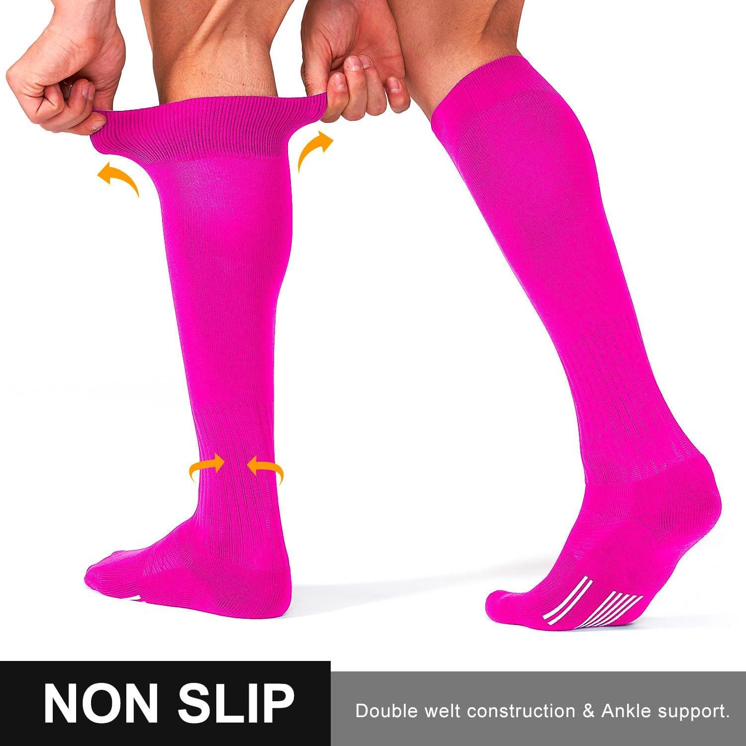 imageFITRELL 23 Pack Soccer Socks Baseball Softball For Youth Kids Boys Girls OverTheCalf Football Socks for Adult Men WomenHot Pink2