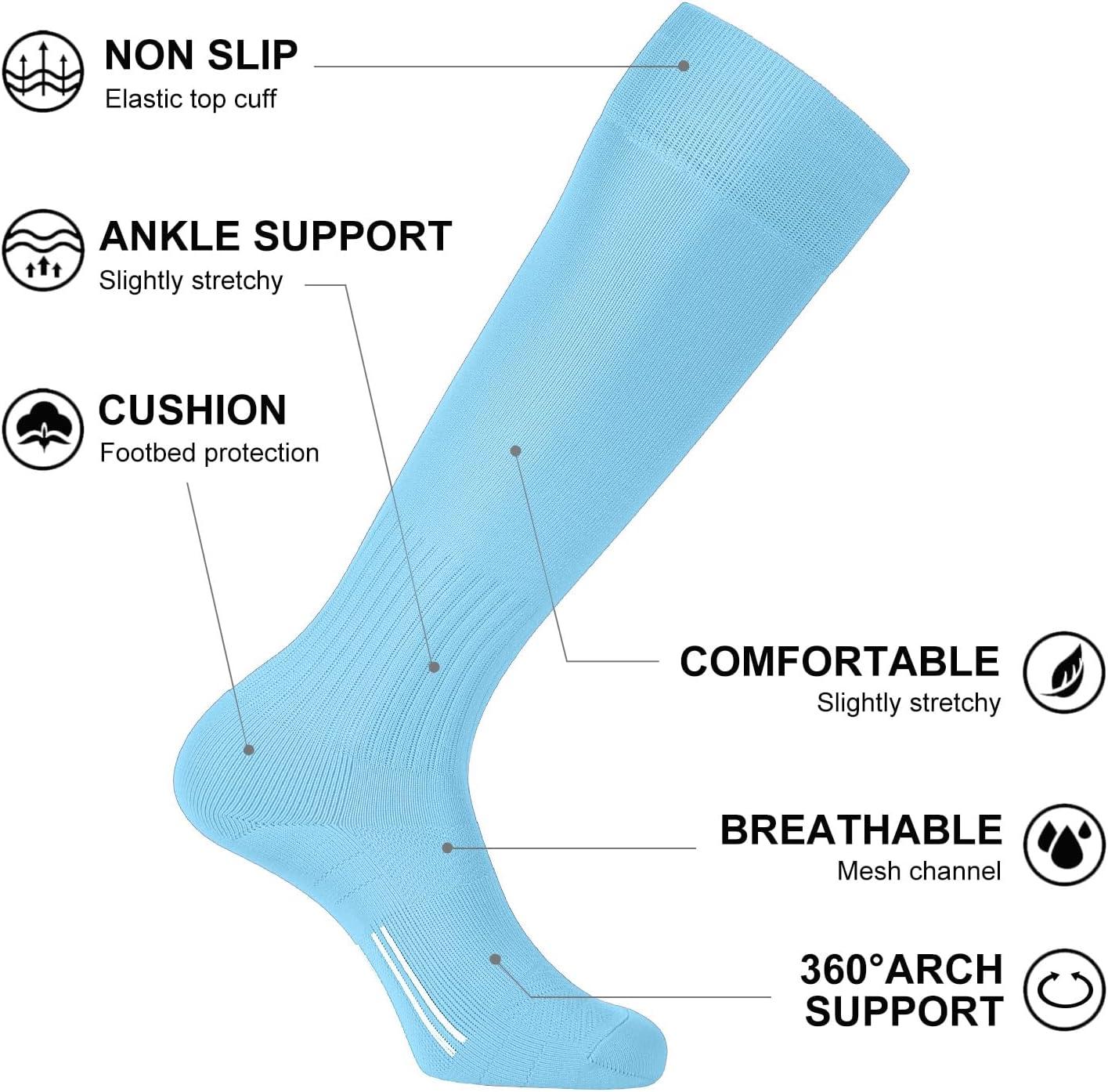 imageFITRELL 23 Pack Soccer Socks Baseball Softball For Youth Kids Boys Girls OverTheCalf Football Socks for Adult Men WomenLight Blue2