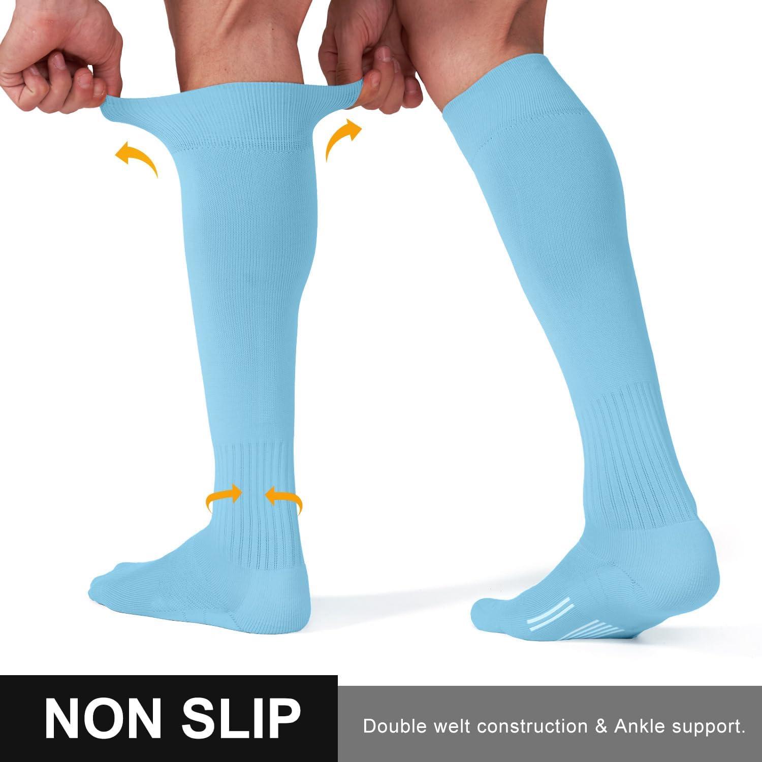 imageFITRELL 23 Pack Soccer Socks Baseball Softball For Youth Kids Boys Girls OverTheCalf Football Socks for Adult Men WomenLight Blue2