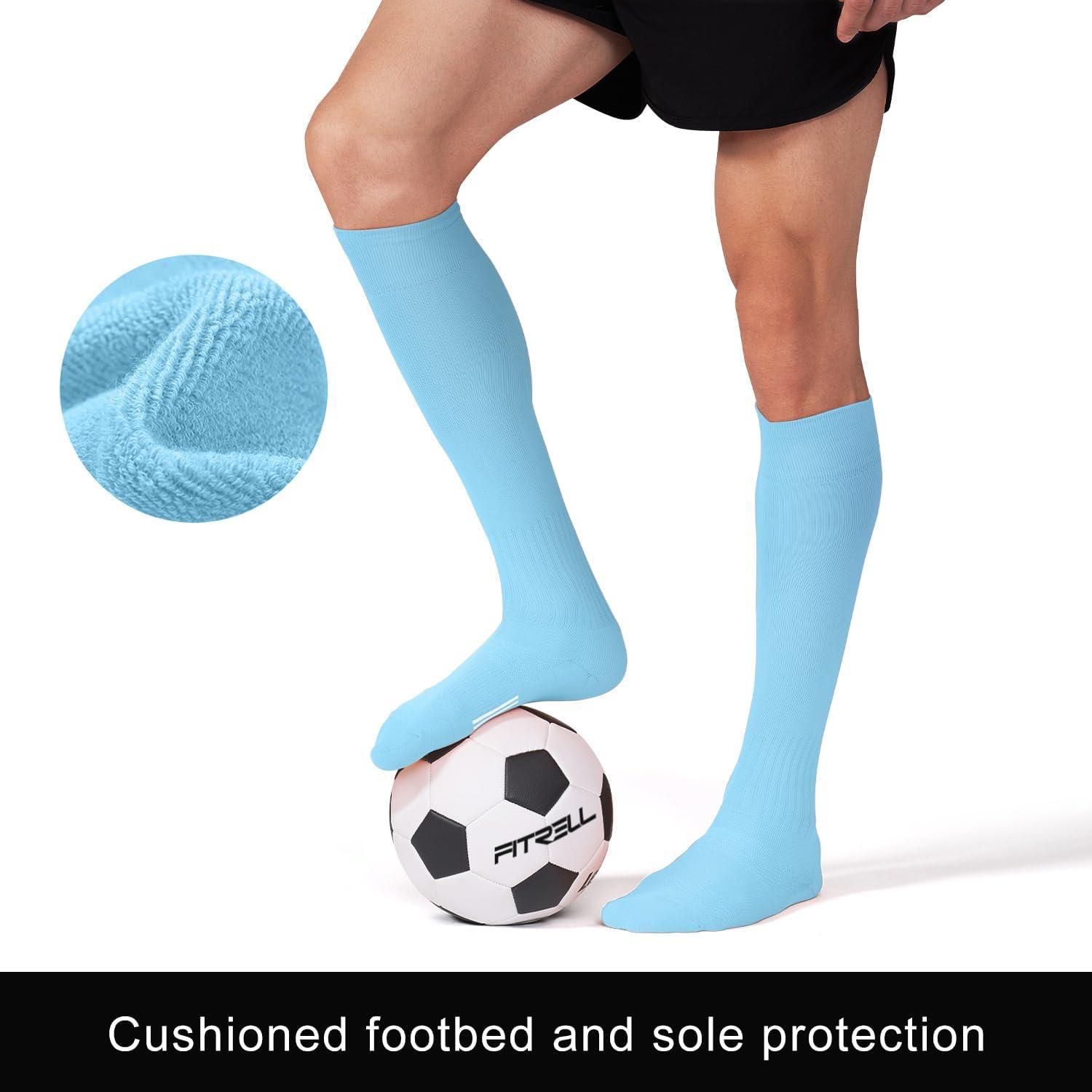 imageFITRELL 23 Pack Soccer Socks Baseball Softball For Youth Kids Boys Girls OverTheCalf Football Socks for Adult Men WomenLight Blue2