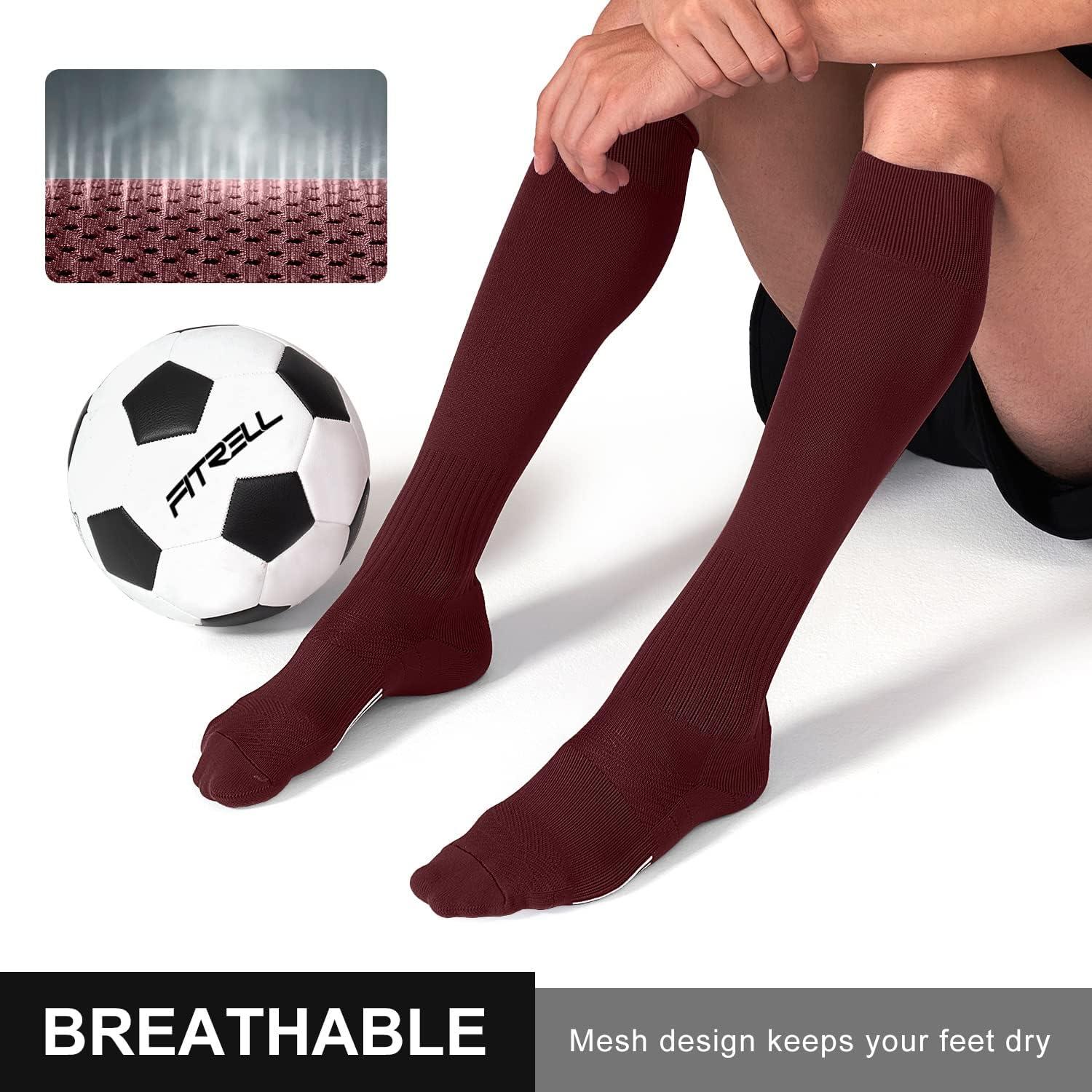 imageFITRELL 23 Pack Soccer Socks Baseball Softball For Youth Kids Boys Girls OverTheCalf Football Socks for Adult Men WomenMaroon2