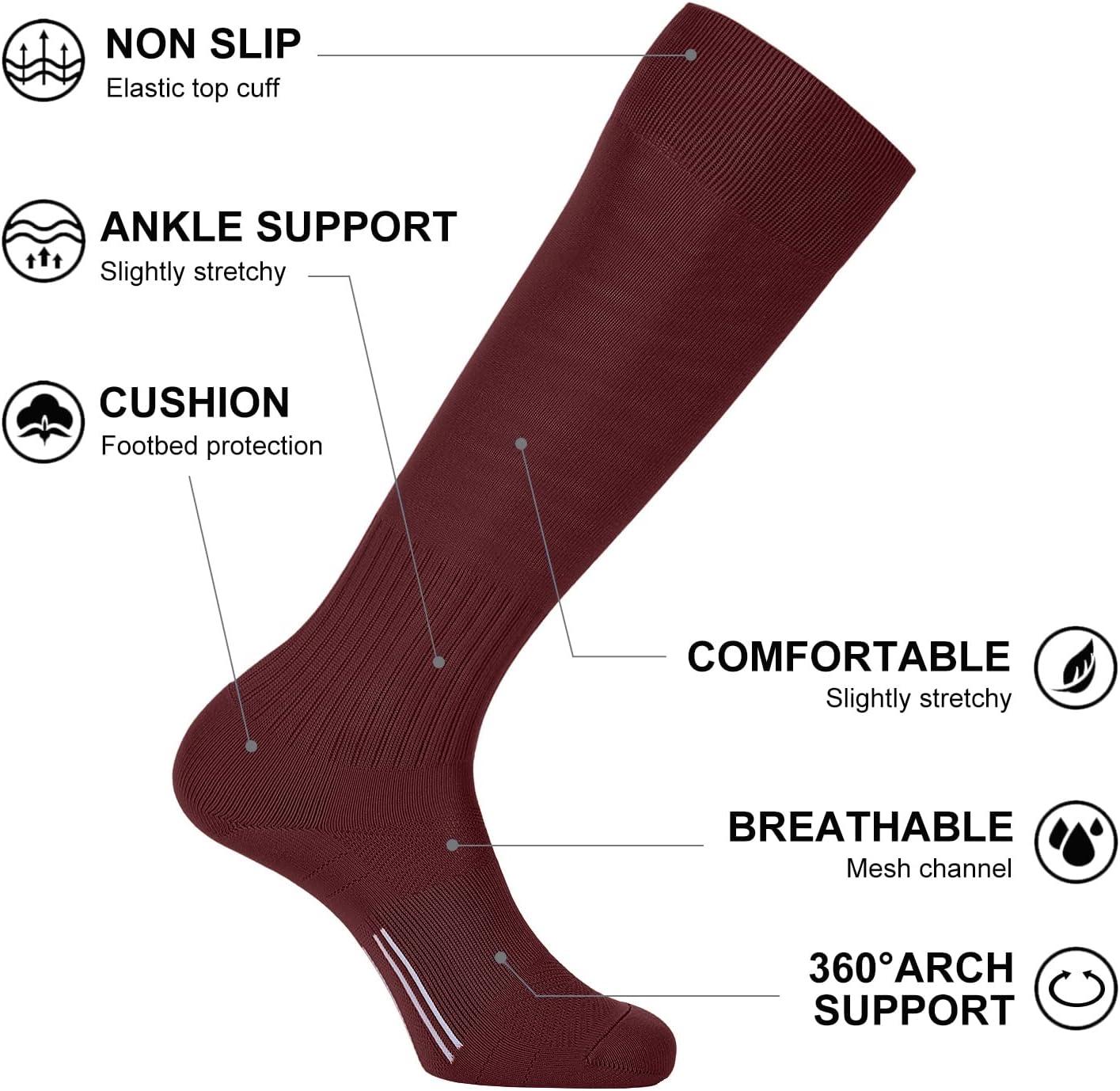 imageFITRELL 23 Pack Soccer Socks Baseball Softball For Youth Kids Boys Girls OverTheCalf Football Socks for Adult Men WomenMaroon2