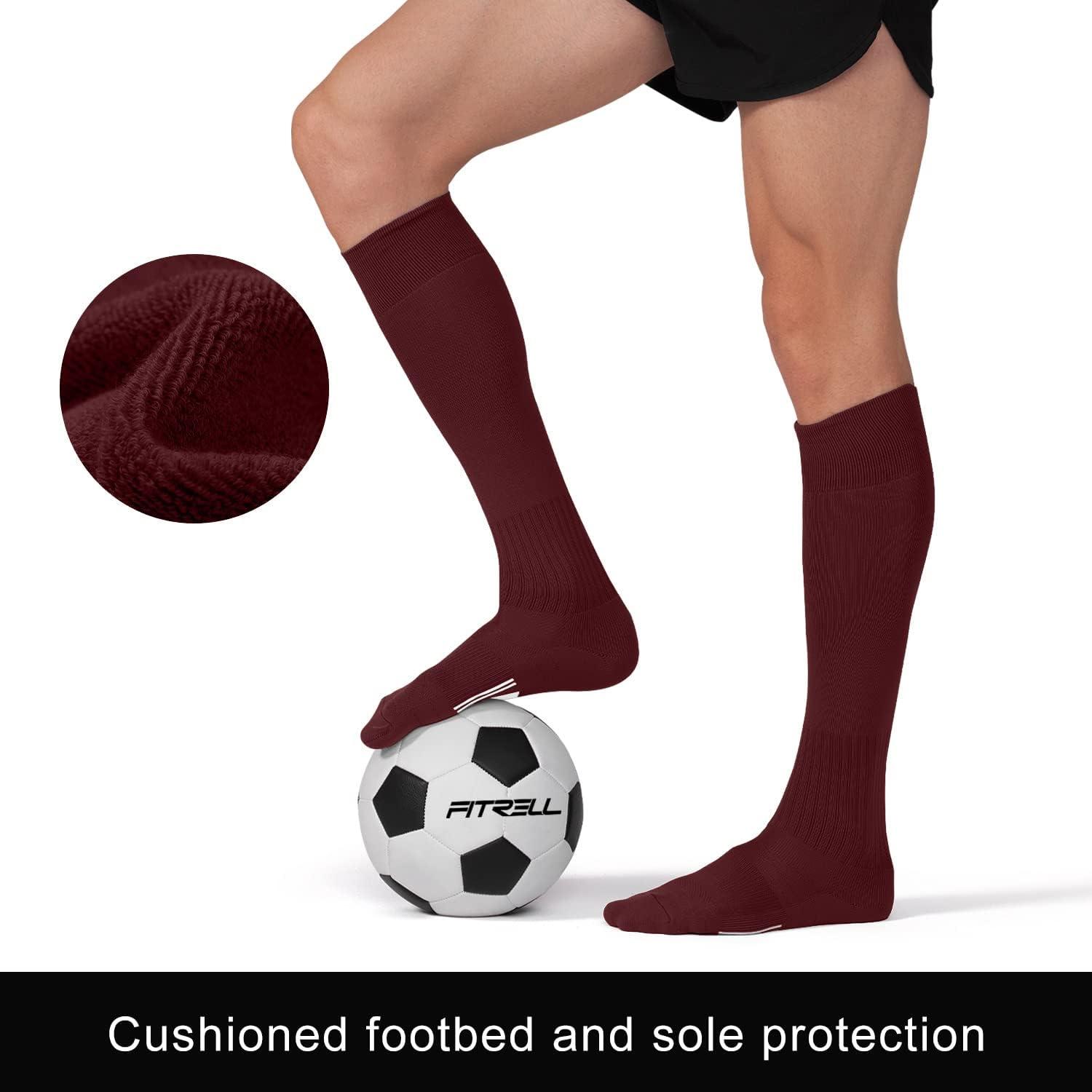imageFITRELL 23 Pack Soccer Socks Baseball Softball For Youth Kids Boys Girls OverTheCalf Football Socks for Adult Men WomenMaroon2