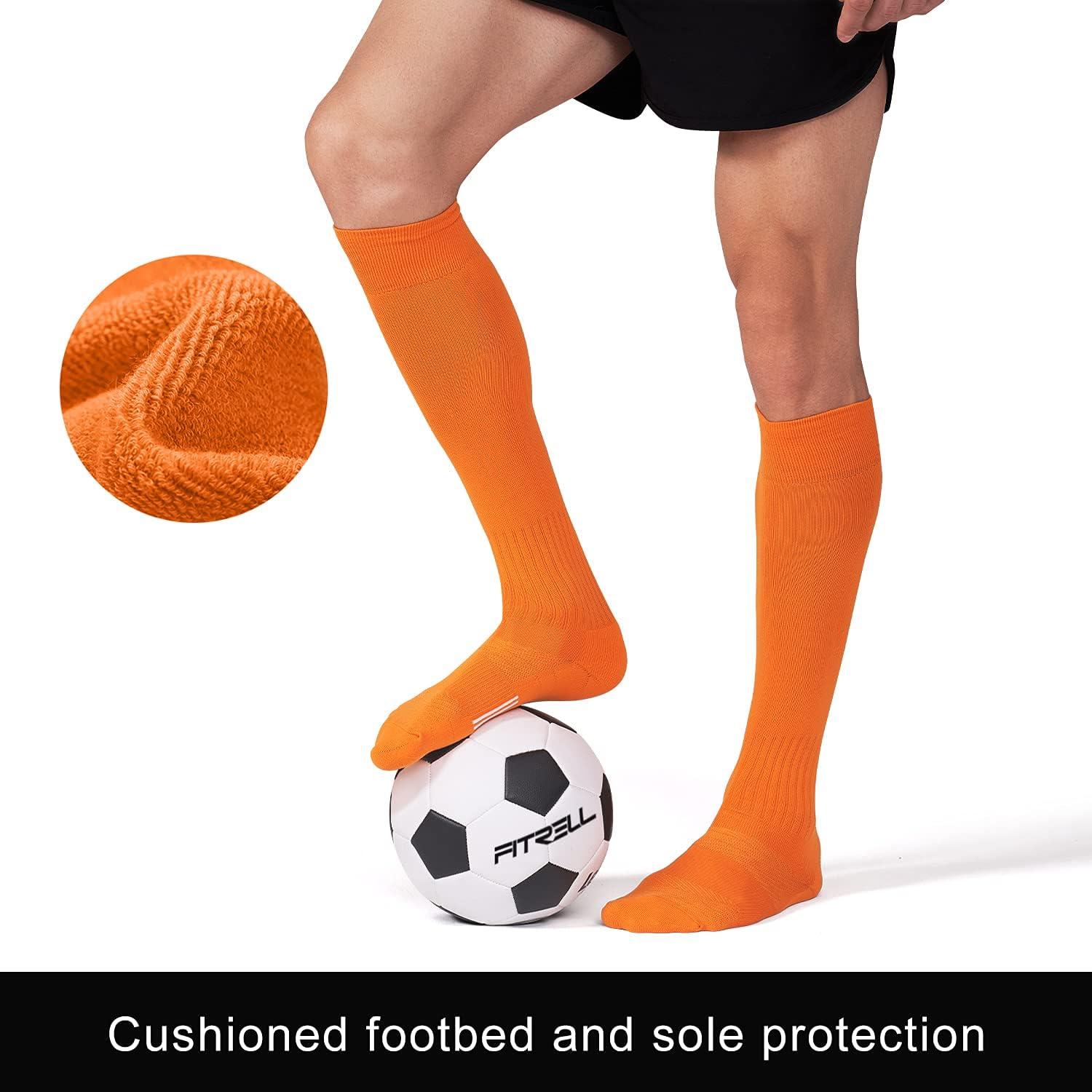 imageFITRELL 23 Pack Soccer Socks Baseball Softball For Youth Kids Boys Girls OverTheCalf Football Socks for Adult Men WomenOrange2