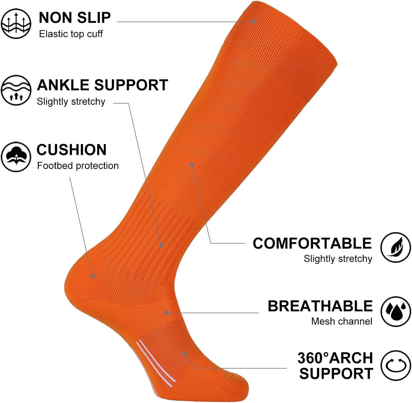 imageFITRELL 23 Pack Soccer Socks Baseball Softball For Youth Kids Boys Girls OverTheCalf Football Socks for Adult Men WomenOrange2