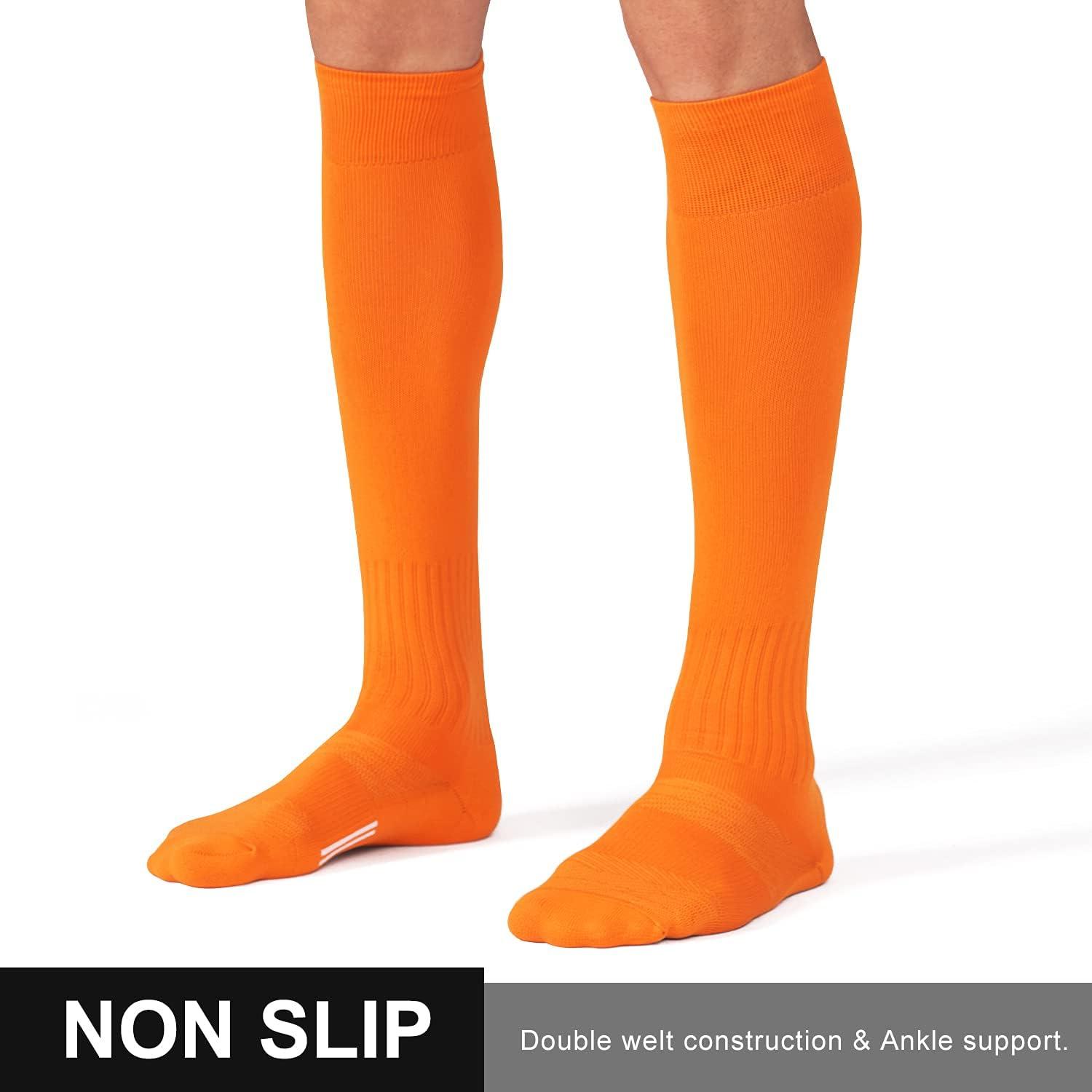 imageFITRELL 23 Pack Soccer Socks Baseball Softball For Youth Kids Boys Girls OverTheCalf Football Socks for Adult Men WomenOrange2