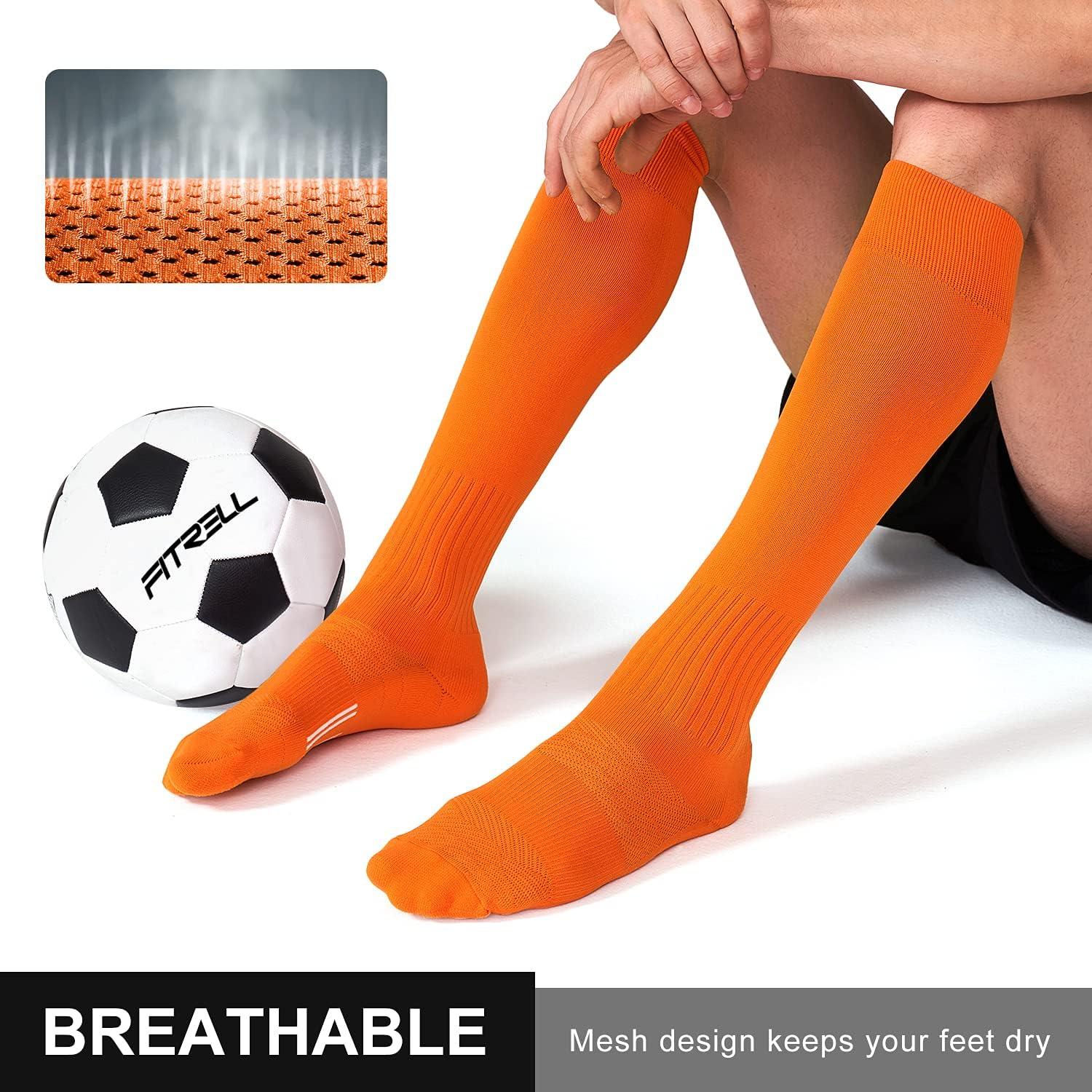 imageFITRELL 23 Pack Soccer Socks Baseball Softball For Youth Kids Boys Girls OverTheCalf Football Socks for Adult Men WomenOrange2