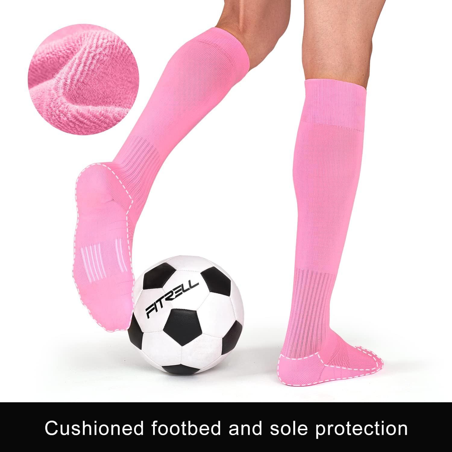 imageFITRELL 23 Pack Soccer Socks Baseball Softball For Youth Kids Boys Girls OverTheCalf Football Socks for Adult Men WomenPink2