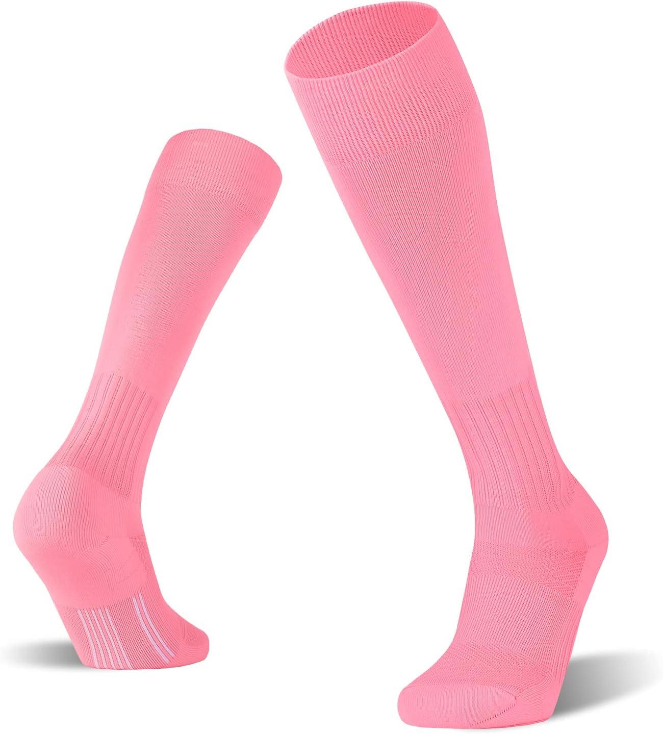 imageFITRELL 23 Pack Soccer Socks Baseball Softball For Youth Kids Boys Girls OverTheCalf Football Socks for Adult Men WomenPink2